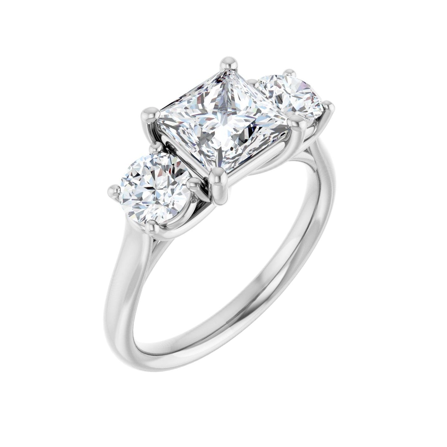 Square Three-Stone Engagement Ring | Metal Type=14K White Gold | Center Stone Size=1.5 CT | Image 1