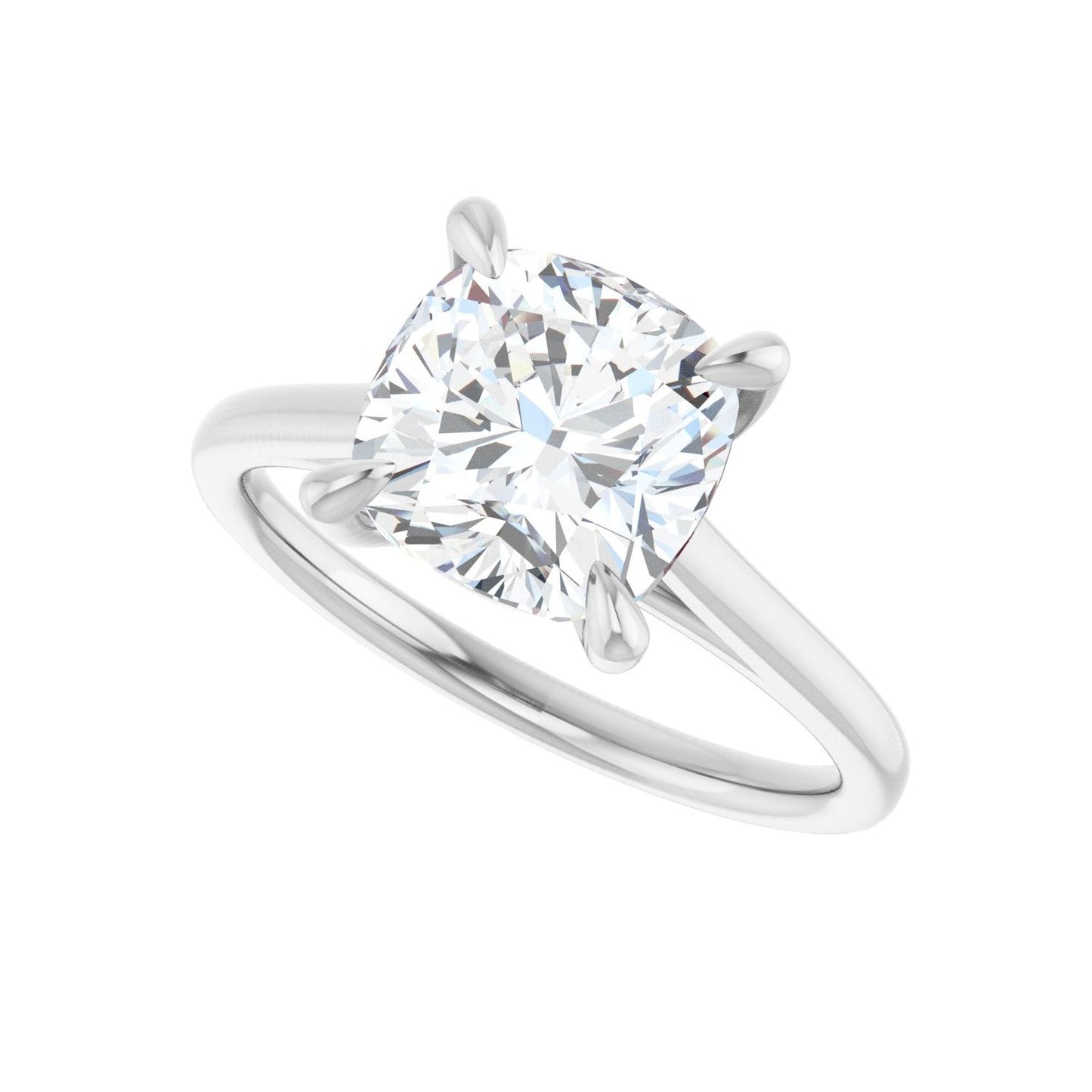 Cushion Claw-Prong Solitaire Engagement Ring | Metal Type=14K White Gold | Center Stone Size=3 CT | Image 5