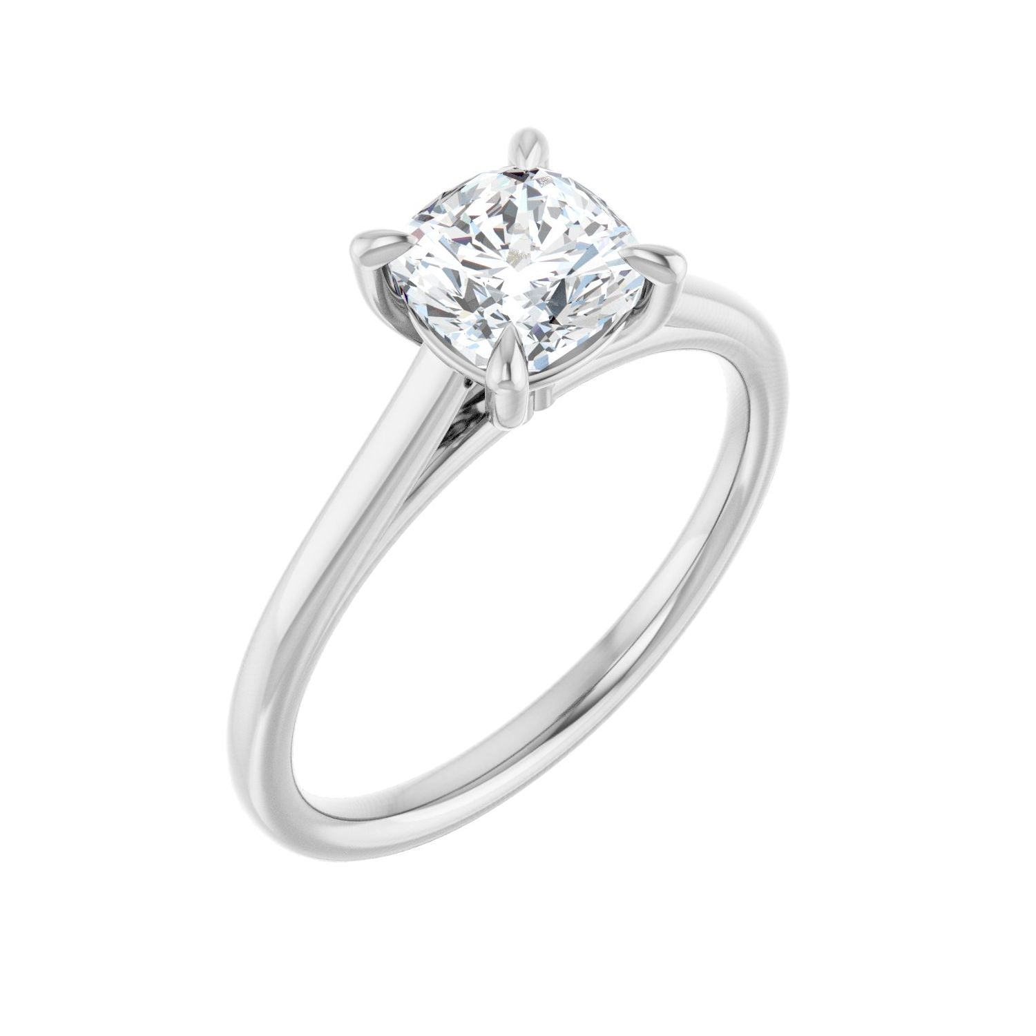 Cushion Claw-Prong Solitaire Engagement Ring | Metal Type=14K White Gold | Center Stone Size=1 CT | Image 1