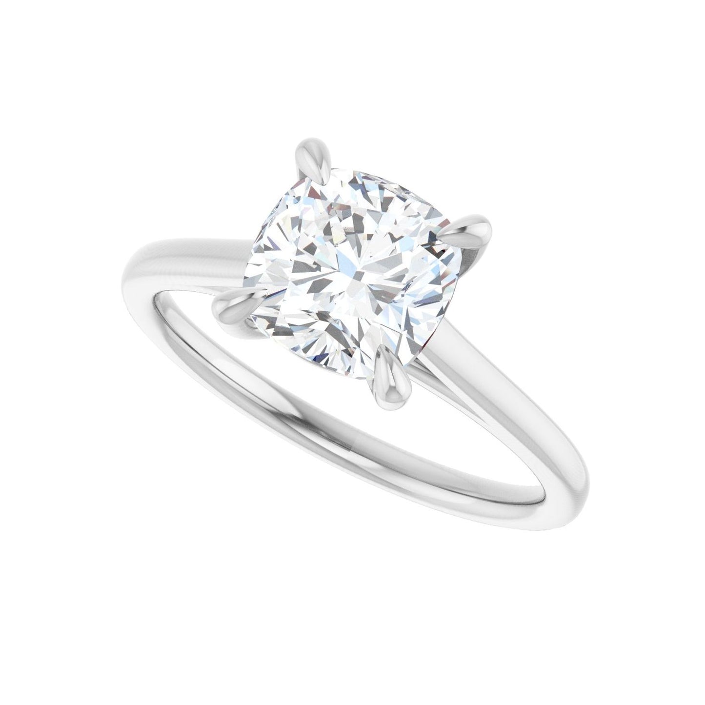 Cushion Claw-Prong Solitaire Engagement Ring | Metal Type=14K White Gold | Center Stone Size=2 CT | Image 5