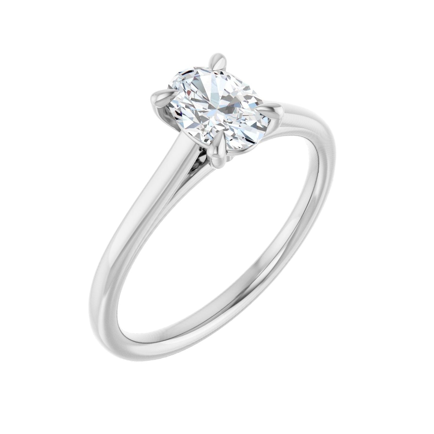 Oval Claw-Prong Solitaire Engagement Ring | Metal Type=14K White Gold | Center Stone Size=1 CT | Image 1