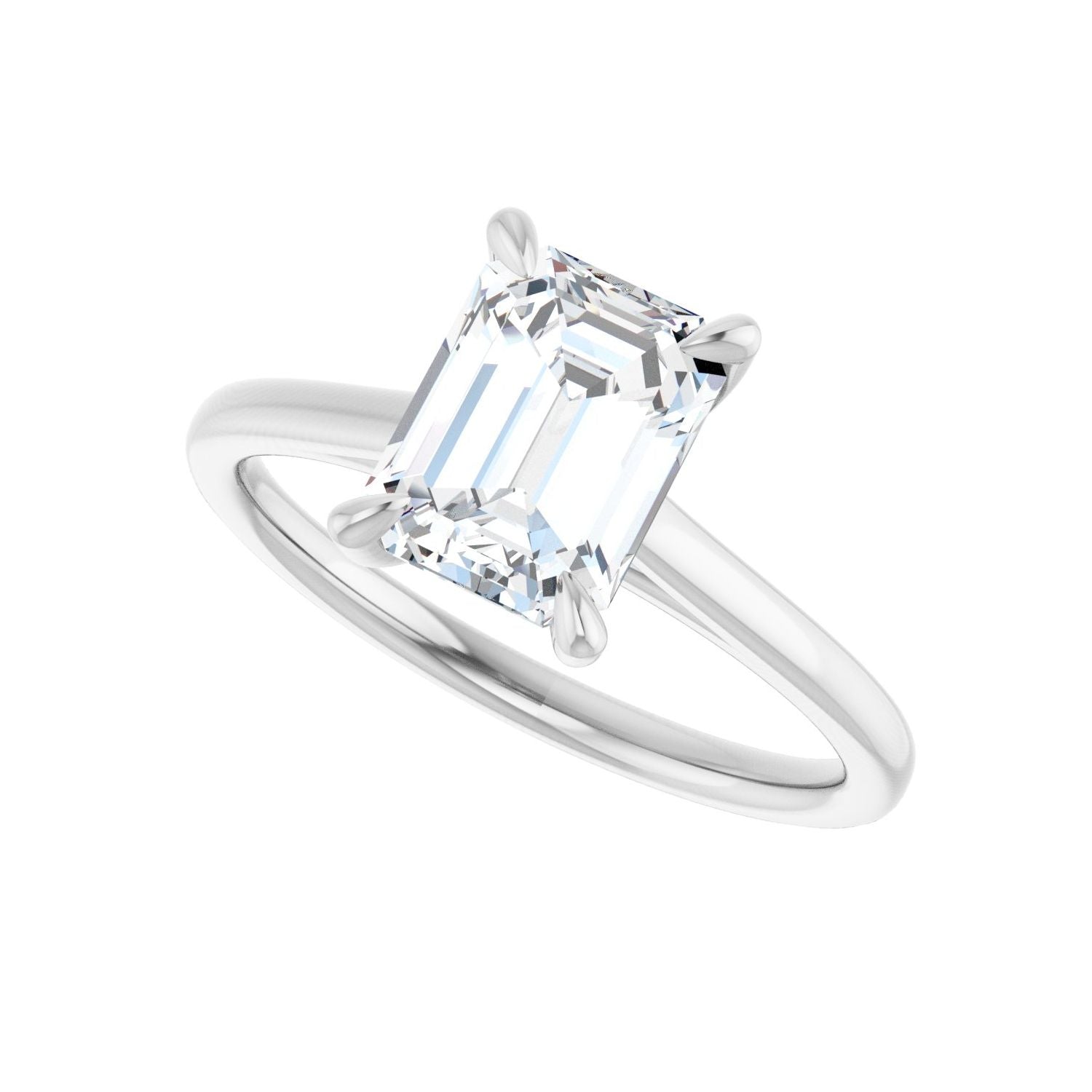 Emerald Claw-Prong Solitaire Engagement Ring | Metal Type=14K White Gold | Center Stone Size=2 CT | Image 5