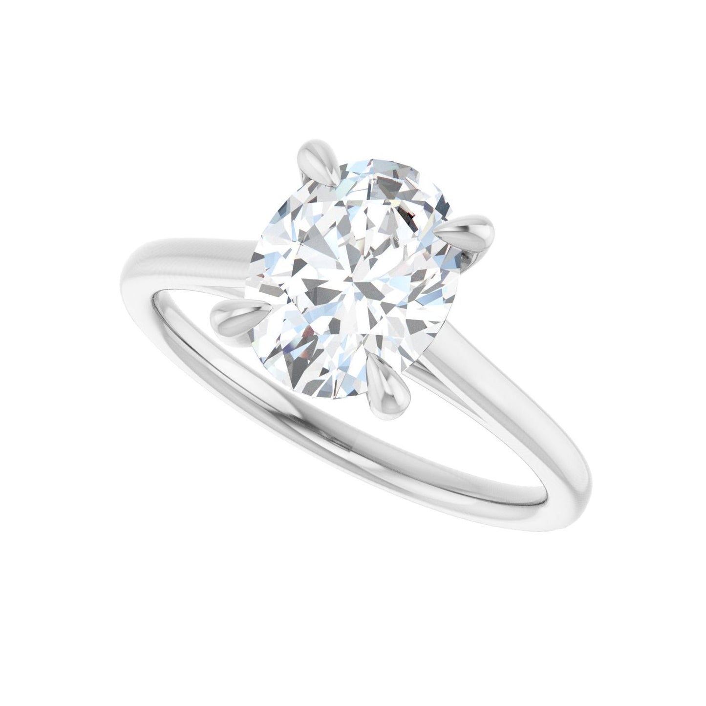 Oval Claw-Prong Solitaire Engagement Ring | Metal Type=14K White Gold | Center Stone Size=2 CT | Image 5