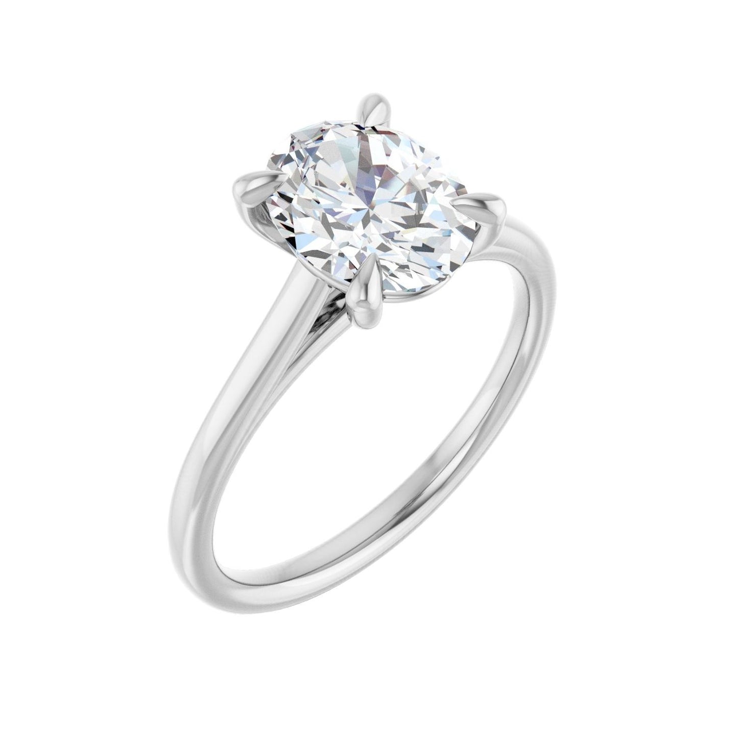Oval Claw-Prong Solitaire Engagement Ring | Metal Type=14K White Gold | Center Stone Size=2 CT | Image 1