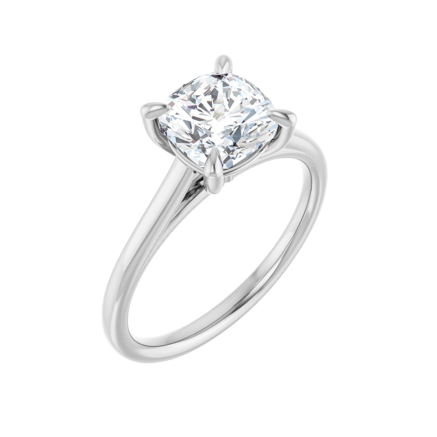 Cushion Claw-Prong Solitaire Engagement Ring | Metal Type=14K White Gold | Center Stone Size=2 CT | Image 1