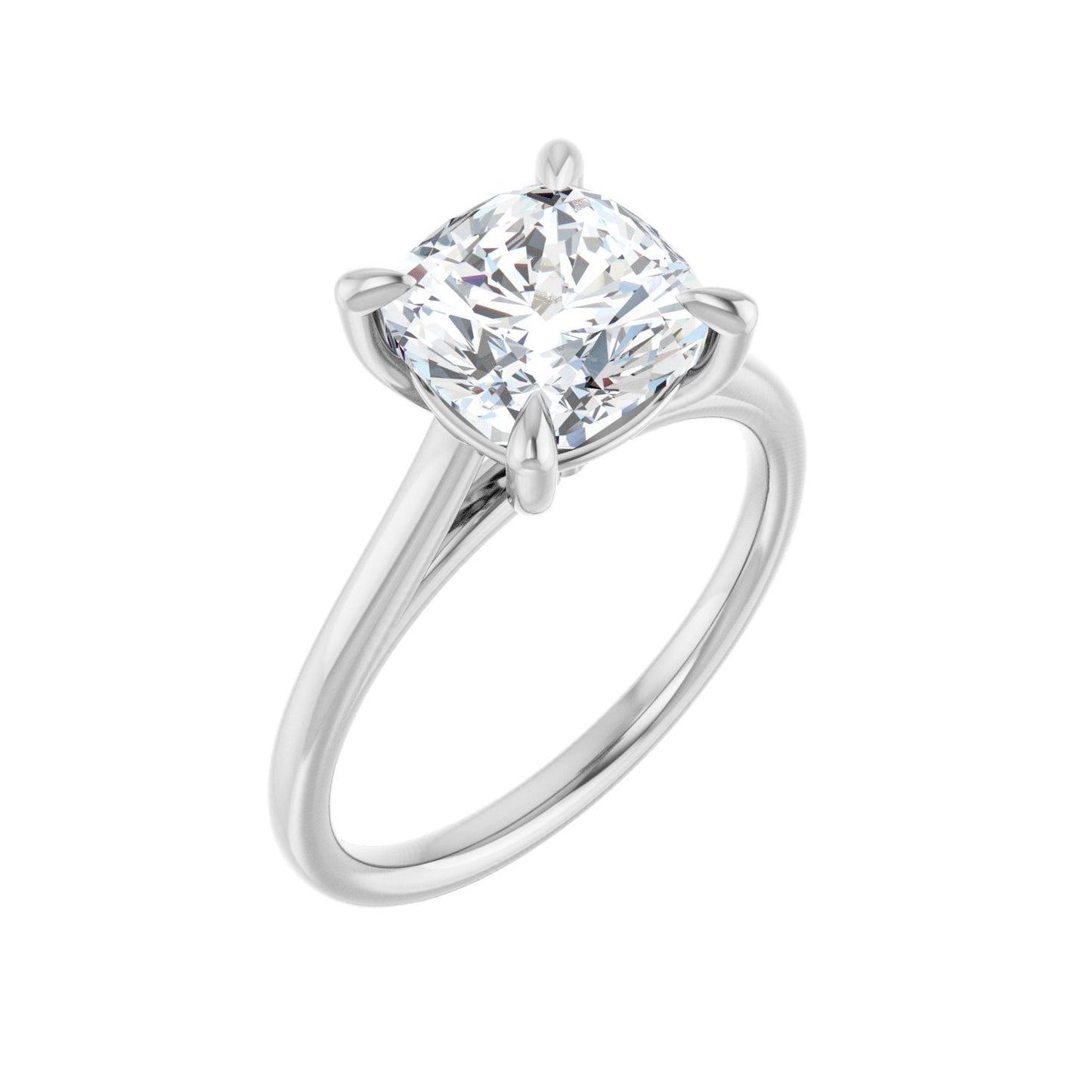 Cushion Claw-Prong Solitaire Engagement Ring | Metal Type=14K White Gold | Center Stone Size=3 CT | Image 1