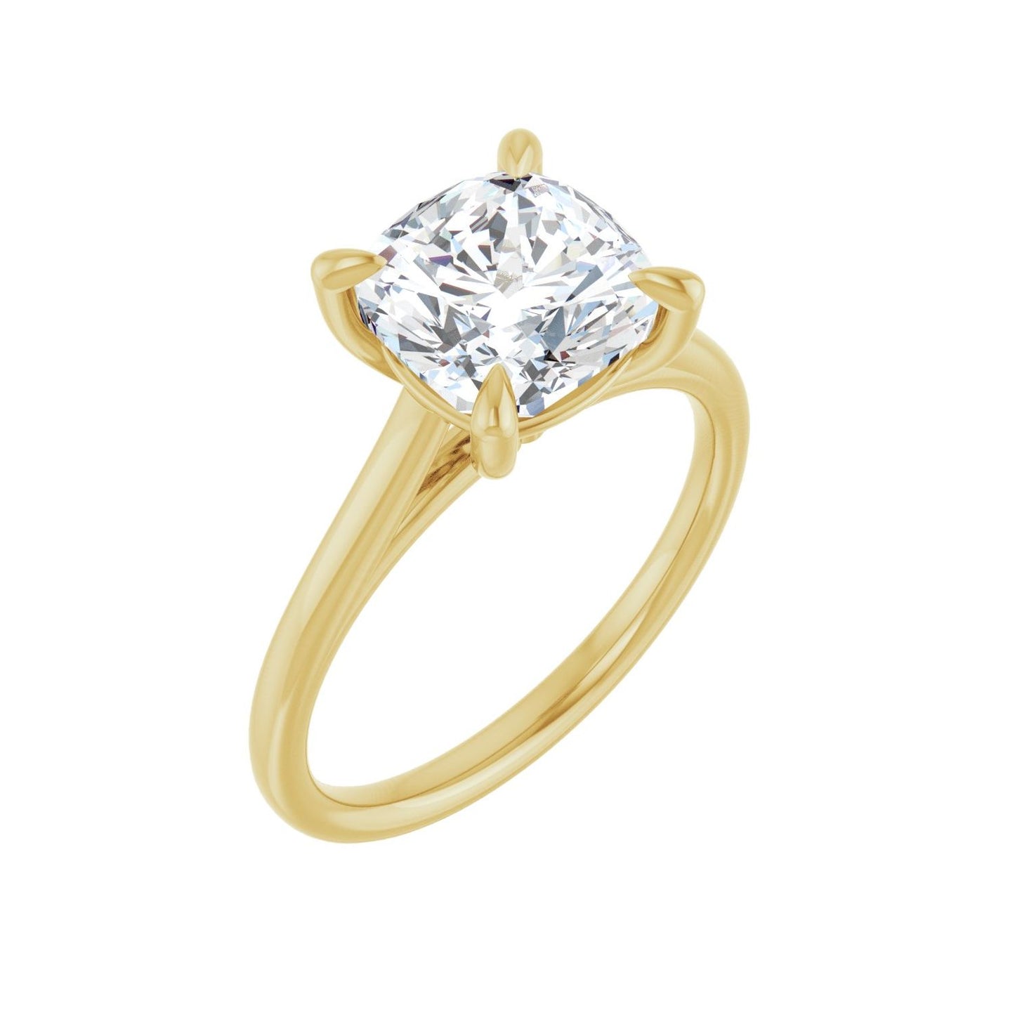Cushion Claw-Prong Solitaire Engagement Ring | Metal Type=14K Yellow Gold | Center Stone Size=3 CT | Image 1