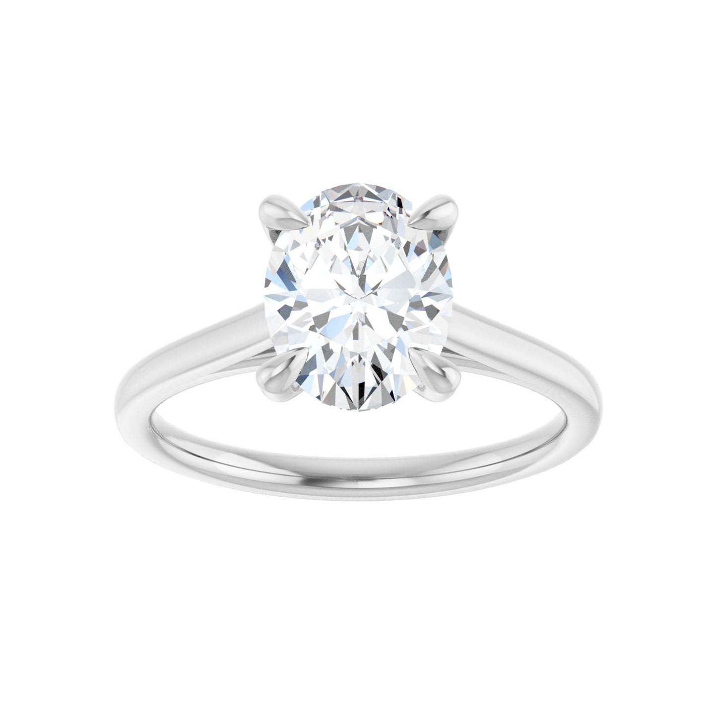 Oval Claw-Prong Solitaire Engagement Ring | Metal Type=14K White Gold | Center Stone Size=2 CT | Image 3