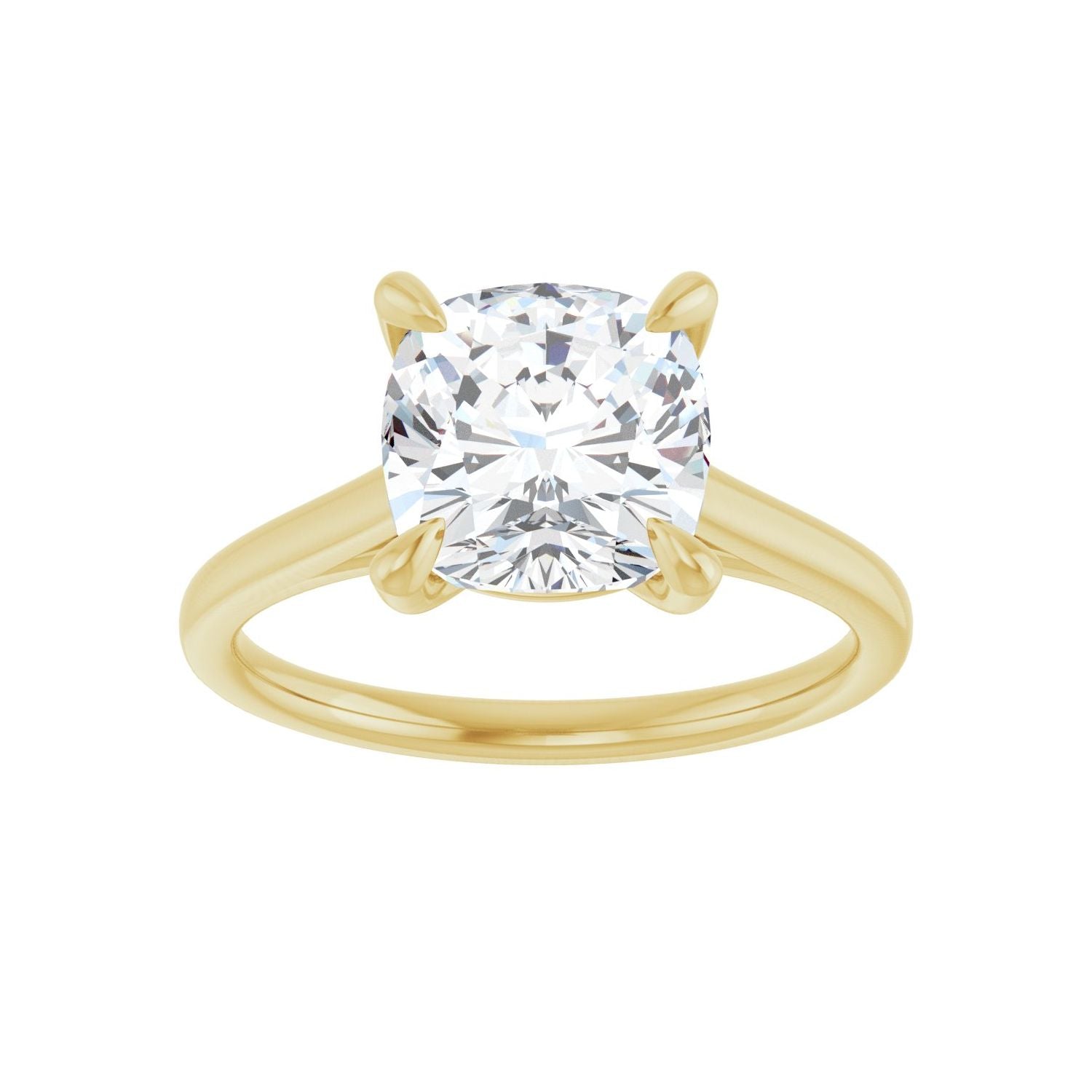 Cushion Claw-Prong Solitaire Engagement Ring | Metal Type=14K Yellow Gold | Center Stone Size=3 CT | Image 3
