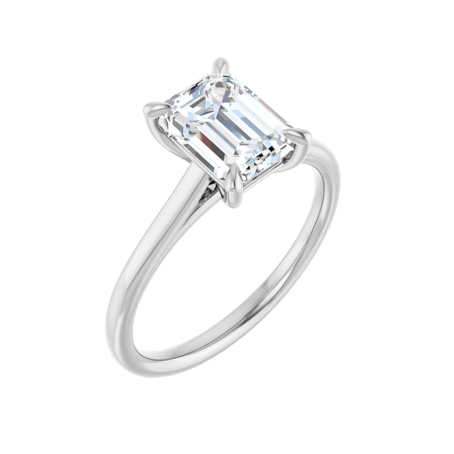 Emerald Claw-Prong Solitaire Engagement Ring | Metal Type=14K White Gold | Center Stone Size=2 CT | Image 1