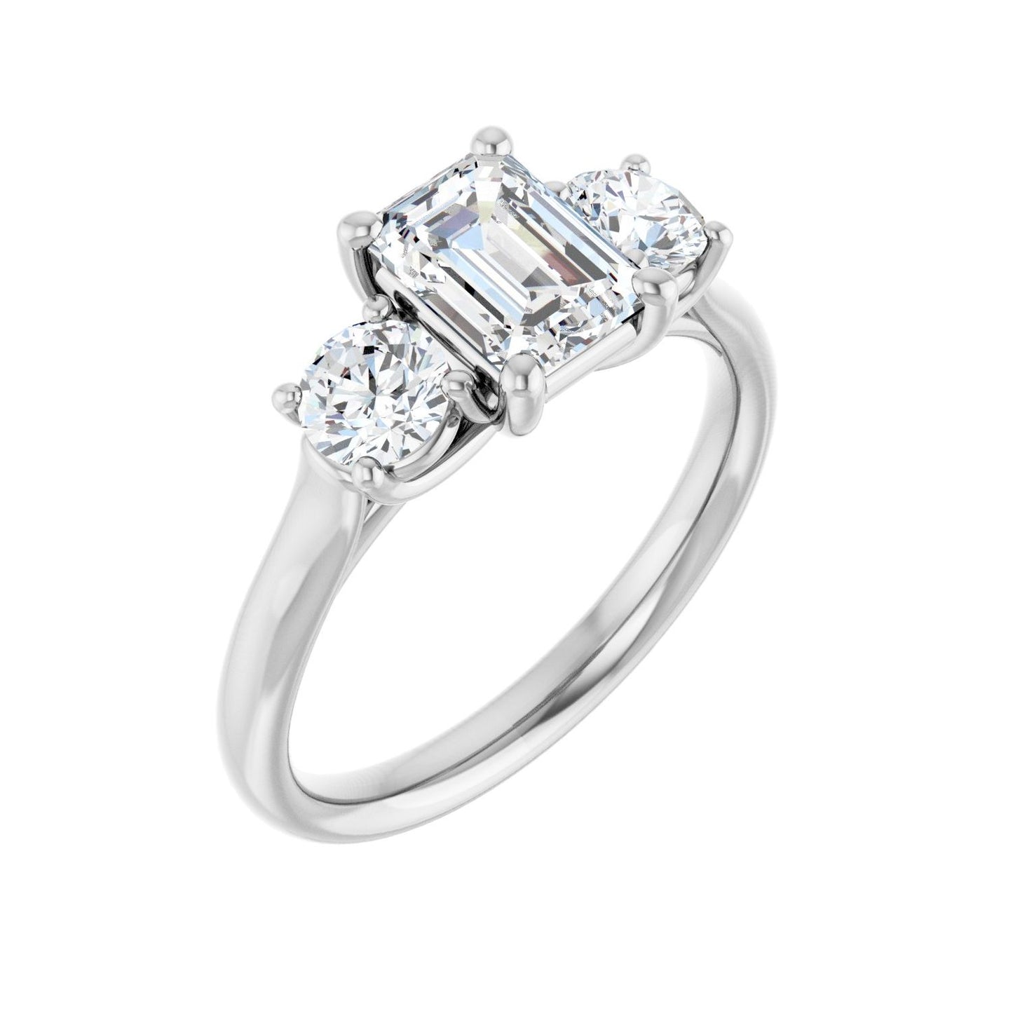 Emerald Three-Stone Engagement Ring | Metal Type=14K White Gold | Center Stone Size=1.5 CT | Image 1