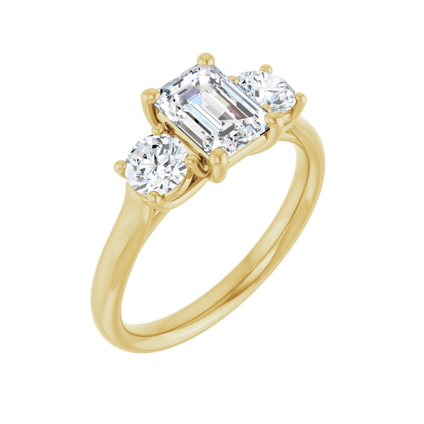 Emerald Three-Stone Engagement Ring | Metal Type=14K Yellow Gold | Center Stone Size=1.5 CT | Image 1