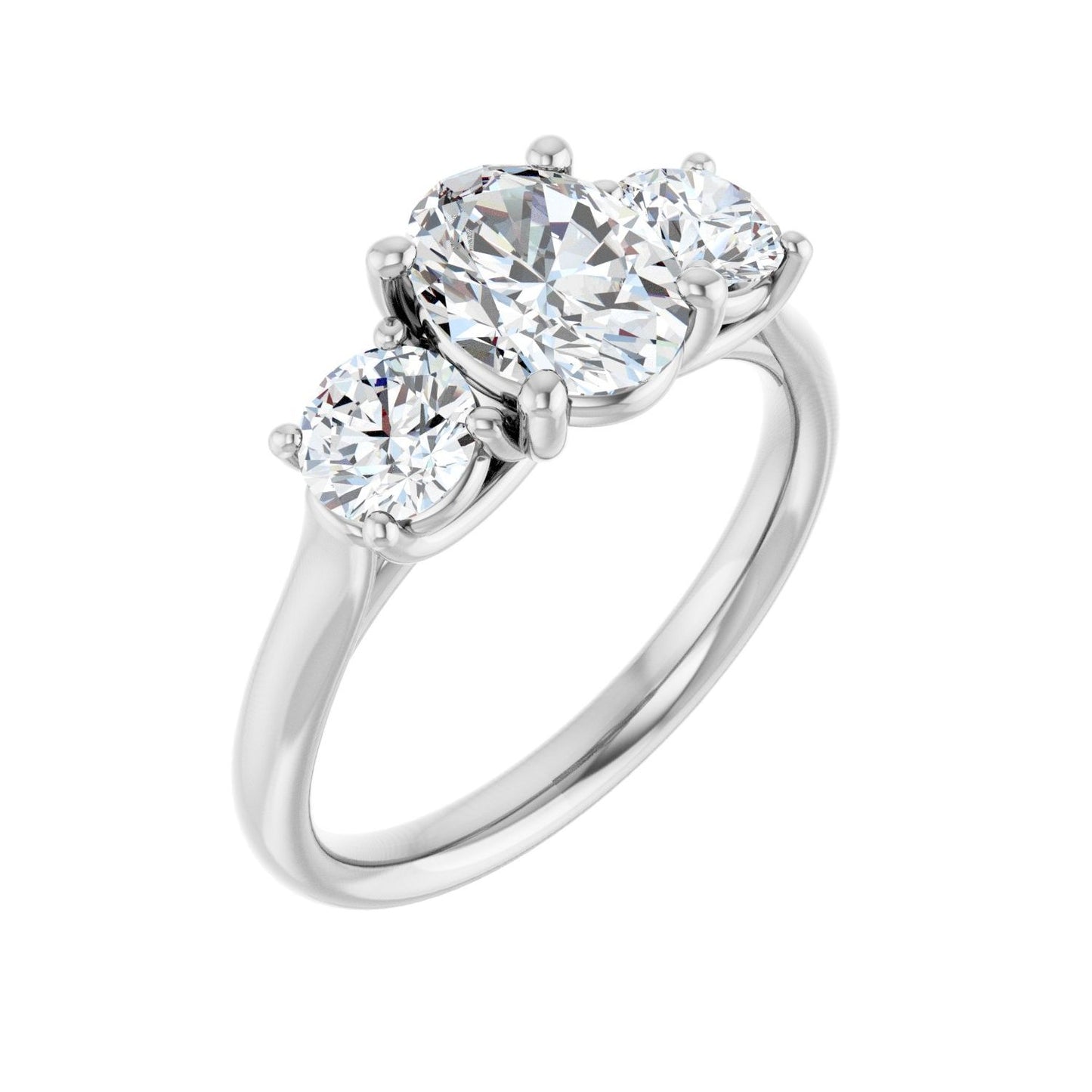 Oval Three-Stone Engagement Ring | Metal Type=14K White Gold | Center Stone Size=1.5 CT | Image 1