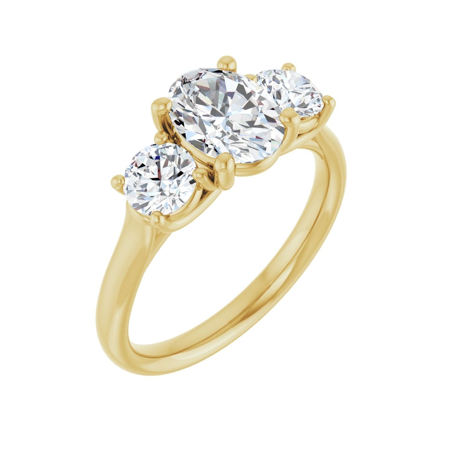 Oval Three-Stone Engagement Ring | Metal Type=14K Yellow Gold | Center Stone Size=1.5 CT | Image 1