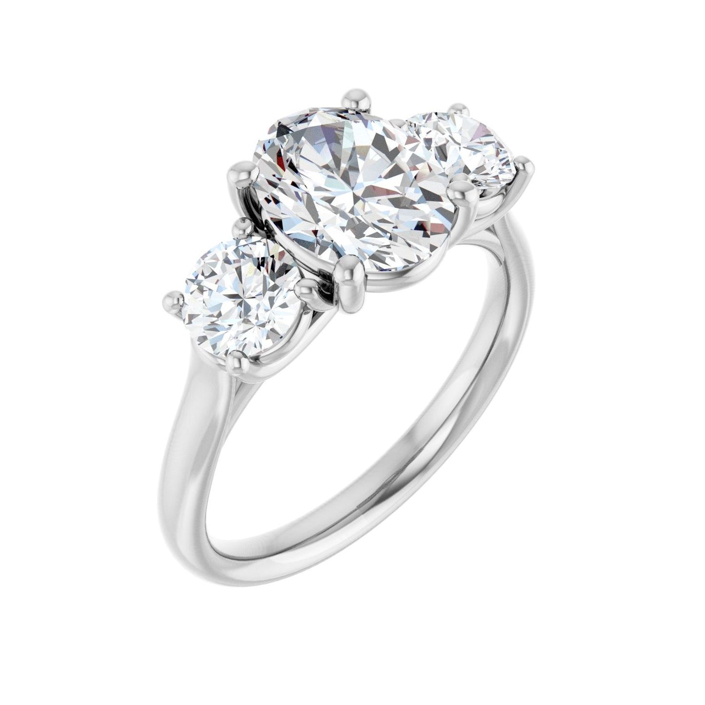 Oval Three-Stone Engagement Ring | Metal Type=14K White Gold | Center Stone Size=2 CT | Image 1