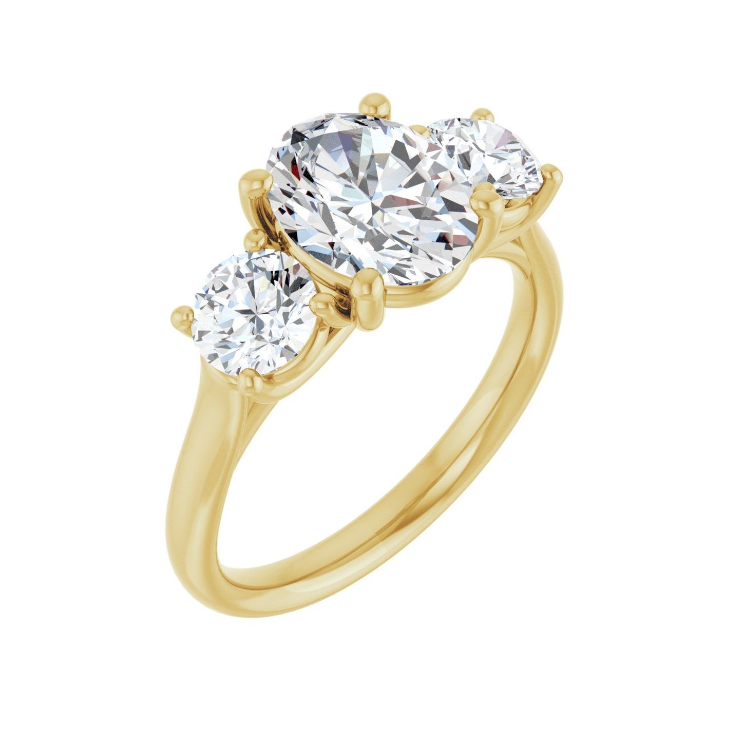 Oval Three-Stone Engagement Ring | Metal Type=14K Yellow Gold | Center Stone Size=2 CT | Image 1