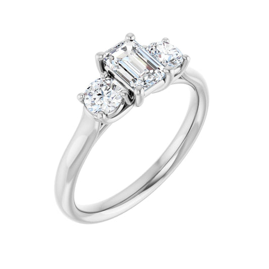 Emerald Three-Stone Engagement Ring | Metal Type=14K White Gold | Center Stone Size=1 CT | Image 1