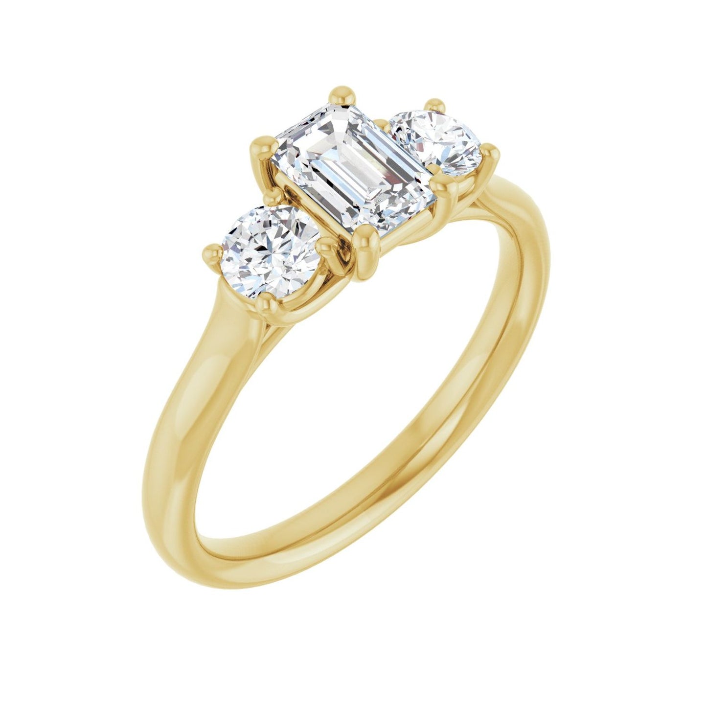 Emerald Three-Stone Engagement Ring | Metal Type=14K Yellow Gold | Center Stone Size=1 CT | Image 1