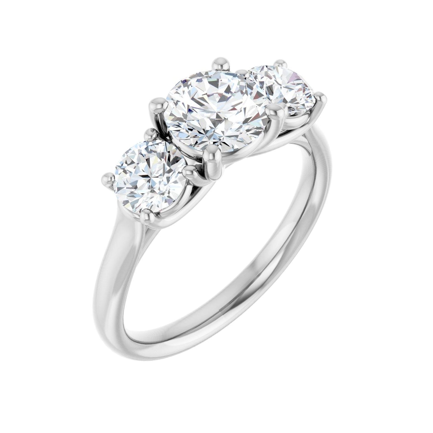 Round Three-Stone Engagement Ring | Metal Type=14K White Gold | Center Stone Size=1 CT | Image 1