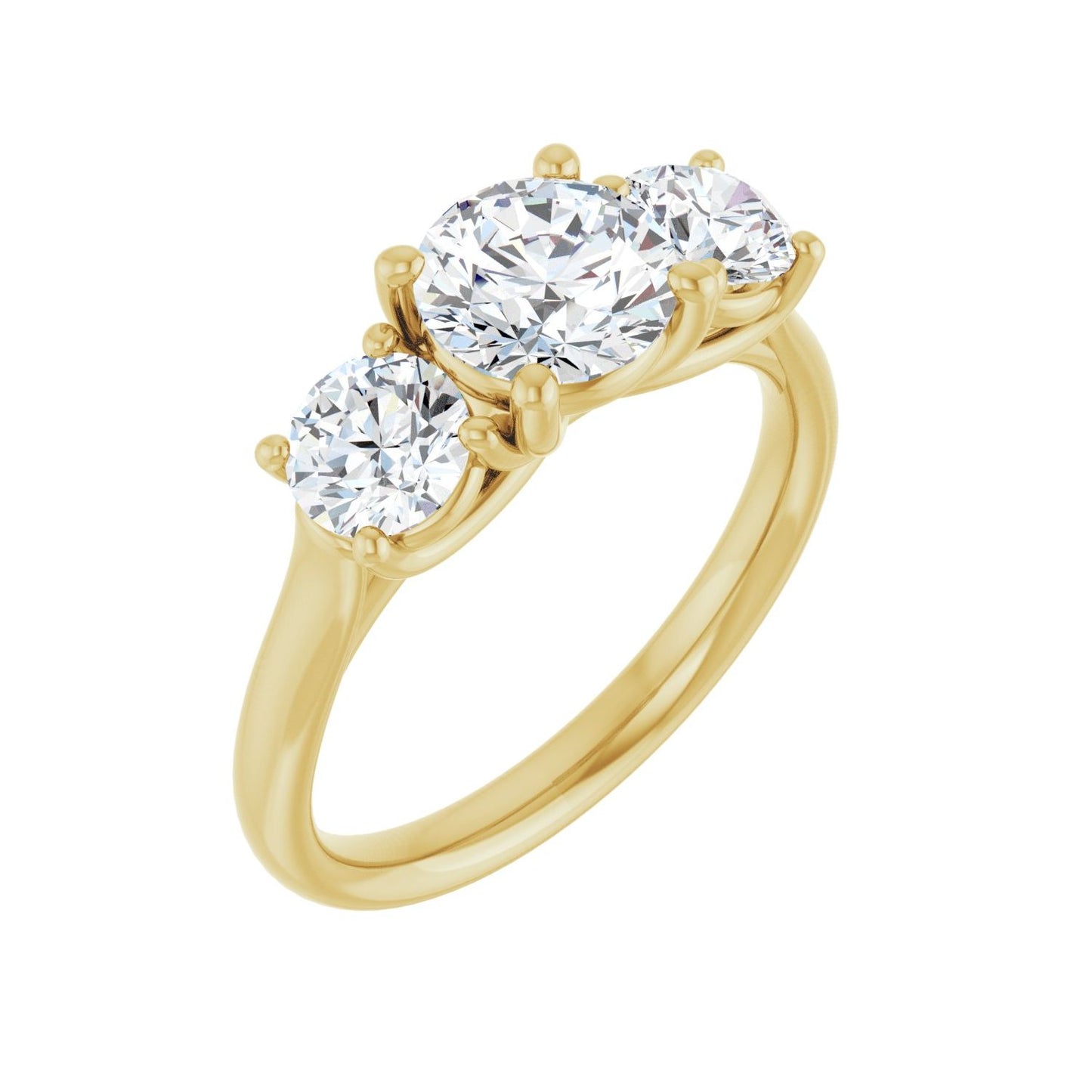 Round Three-Stone Engagement Ring | Metal Type=14K Yellow Gold | Center Stone Size=1 CT | Image 1