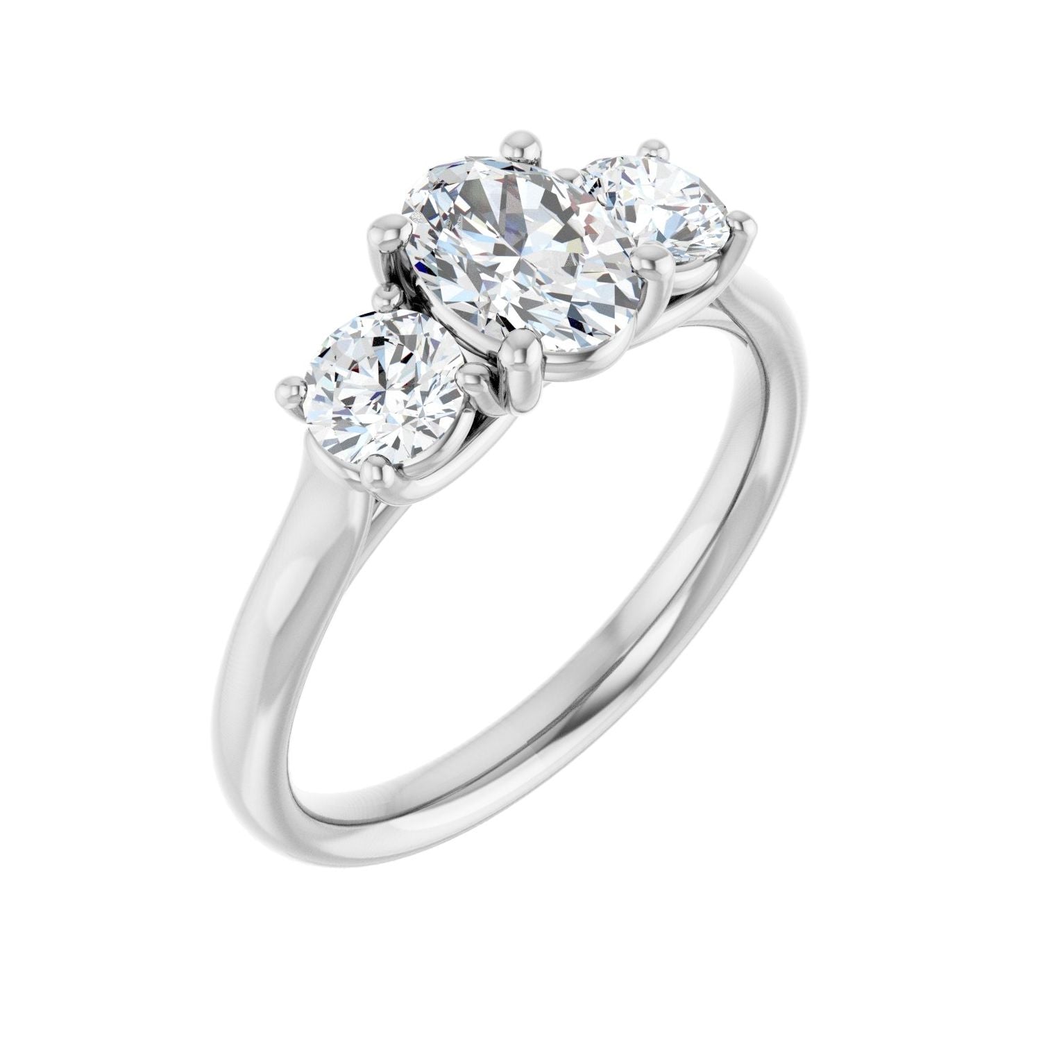 Oval Three-Stone Engagement Ring | Metal Type=14K White Gold | Center Stone Size=1 CT | Image 1