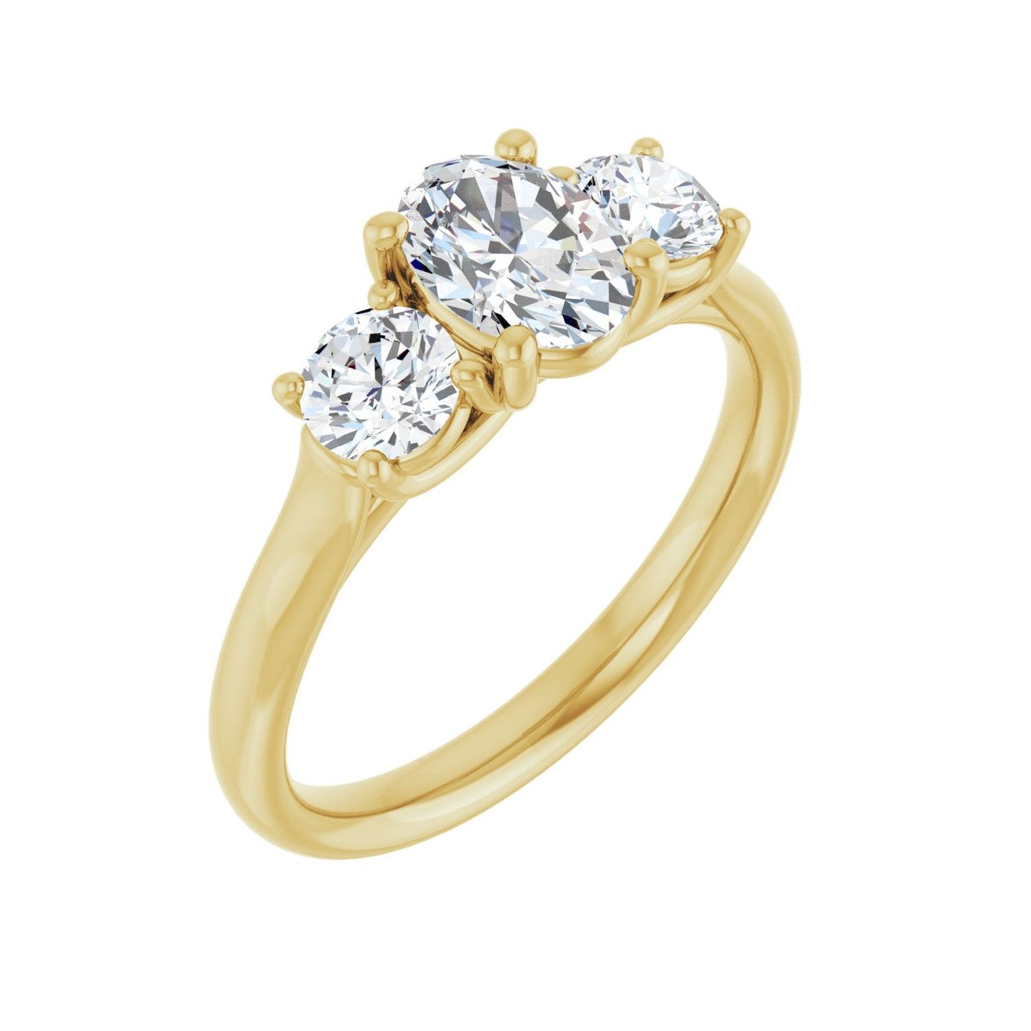 Oval Three-Stone Engagement Ring | Metal Type=14K Yellow Gold | Center Stone Size=1 CT | Image 1