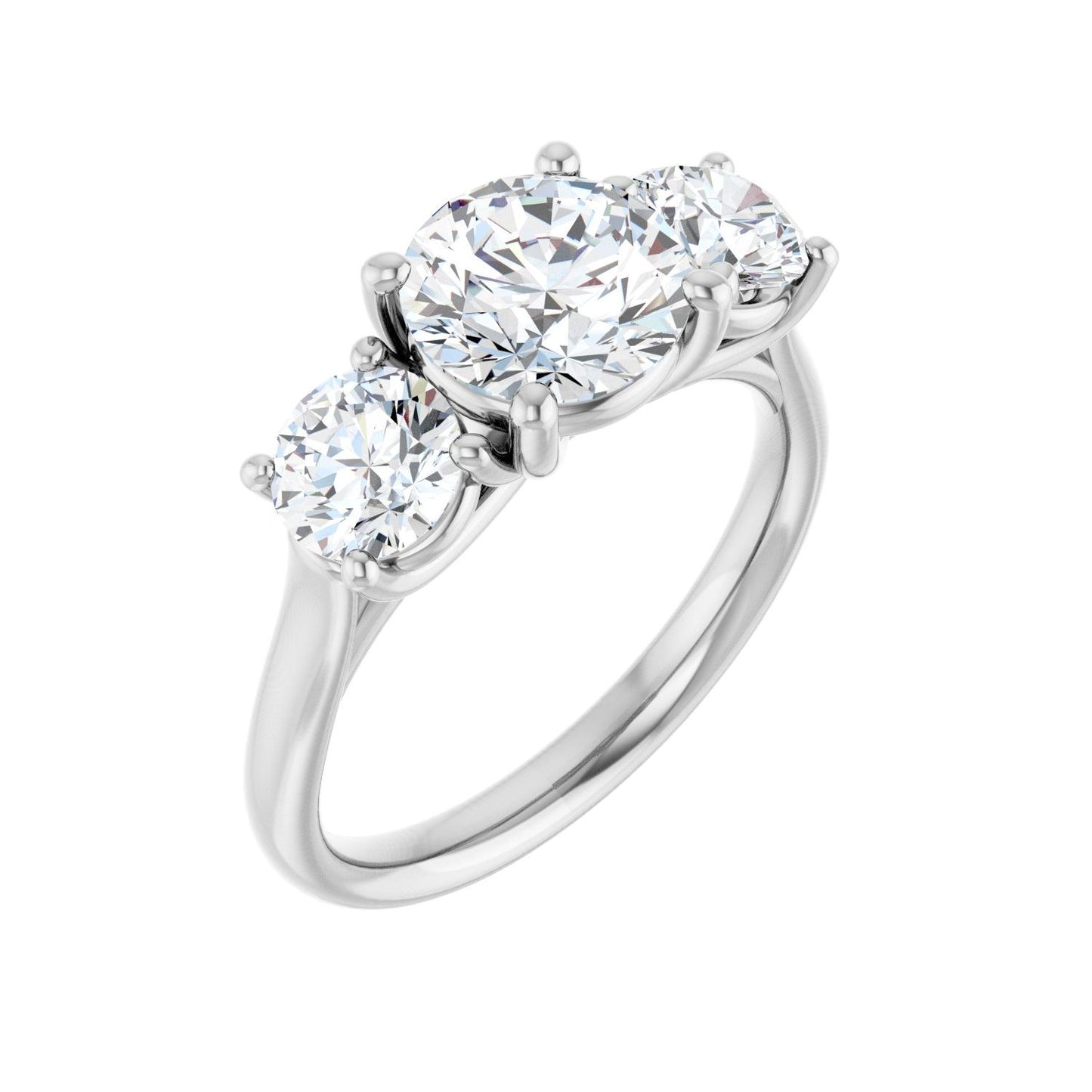 Round Three-Stone Engagement Ring | Metal Type=14K White Gold | Center Stone Size=1.5 CT | Image 1