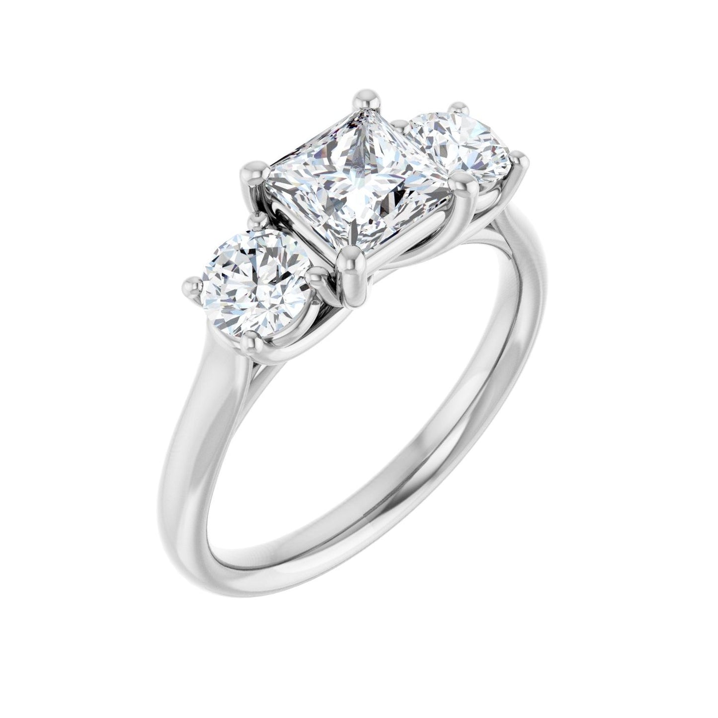Square Three-Stone Engagement Ring | Metal Type=14K White Gold | Center Stone Size=1 CT | Image 1