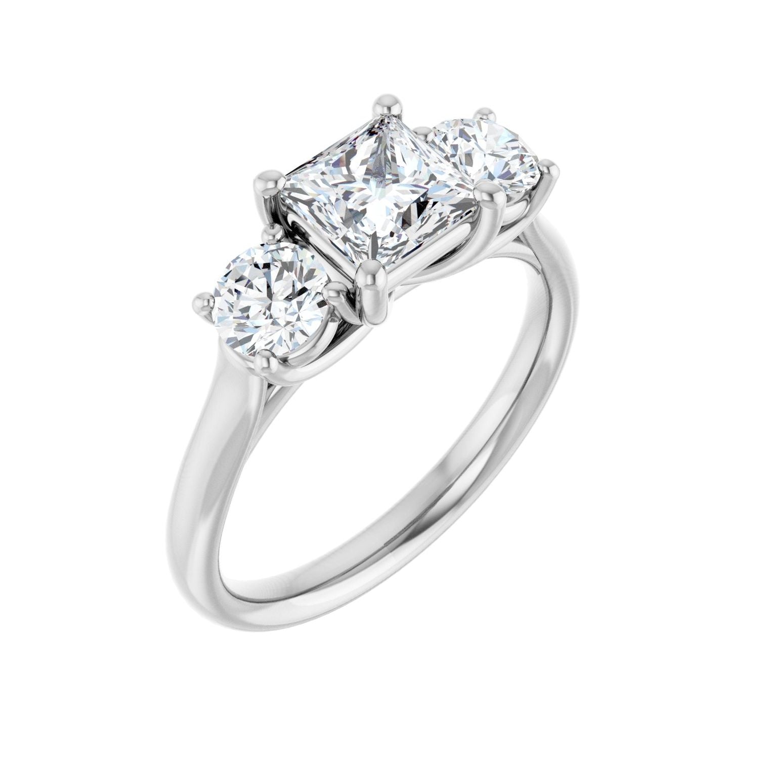 Square Three-Stone Engagement Ring | Metal Type=14K White Gold | Center Stone Size=1 CT | Image 1