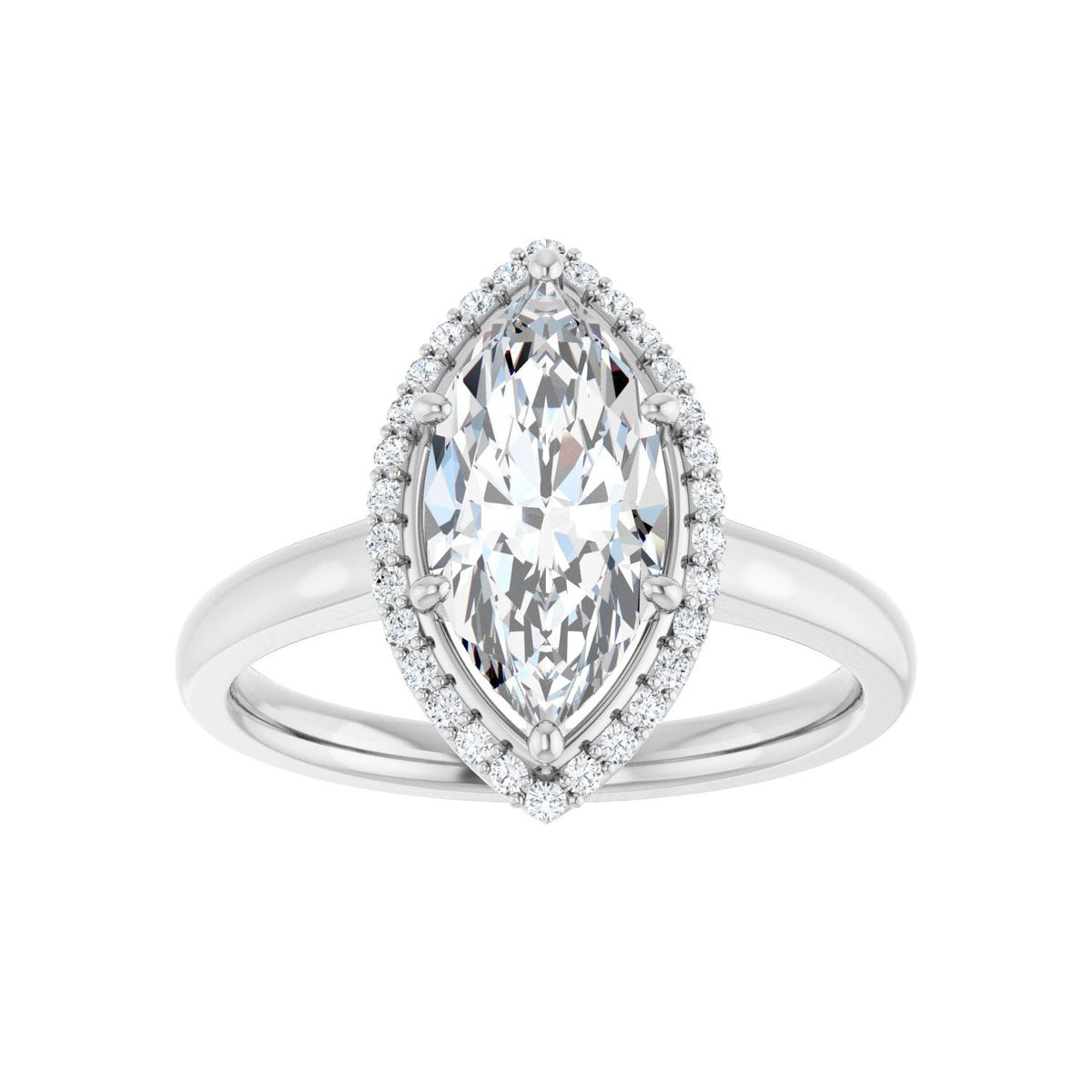 Marquise Halo-Style Engagement Ring | Metal Type=14K White Gold | Center Stone Size=1.5 CT | Image 1