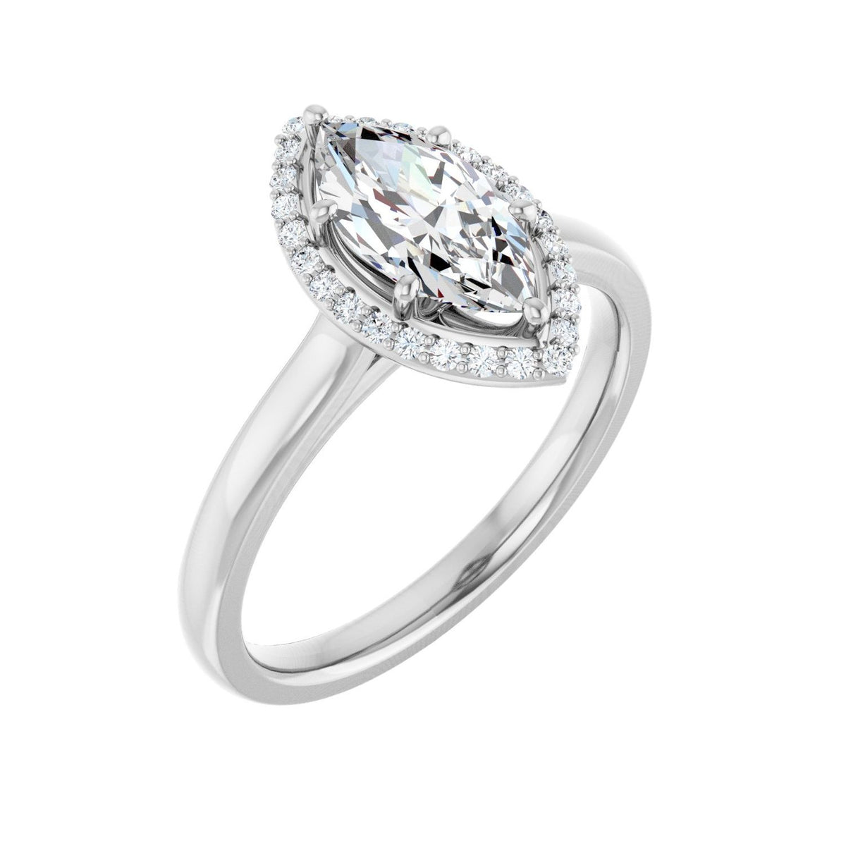 Marquise Halo-Style Engagement Ring | Metal Type=14K White Gold | Center Stone Size=1 CT | Image 2