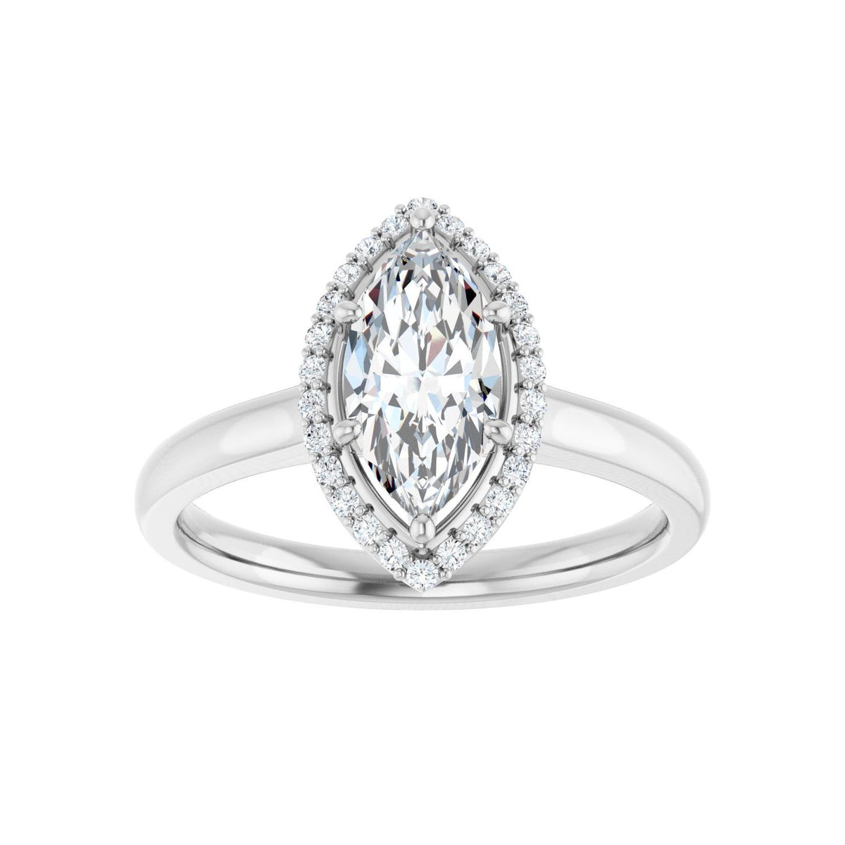 Marquise Halo-Style Engagement Ring | Metal Type=14K White Gold | Center Stone Size=1 CT | Image 1