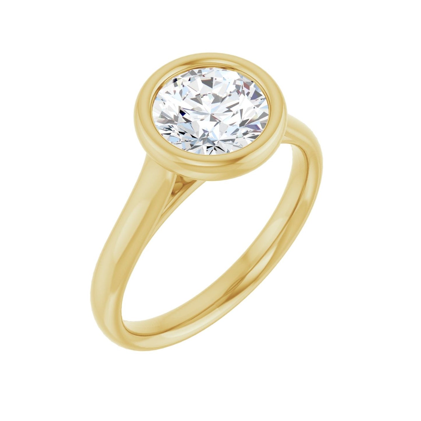 Round Bezel-Set Solitaire Engagement Ring | Metal Type=14K Yellow Gold | Center Stone Size=1.5 CT | Image 1