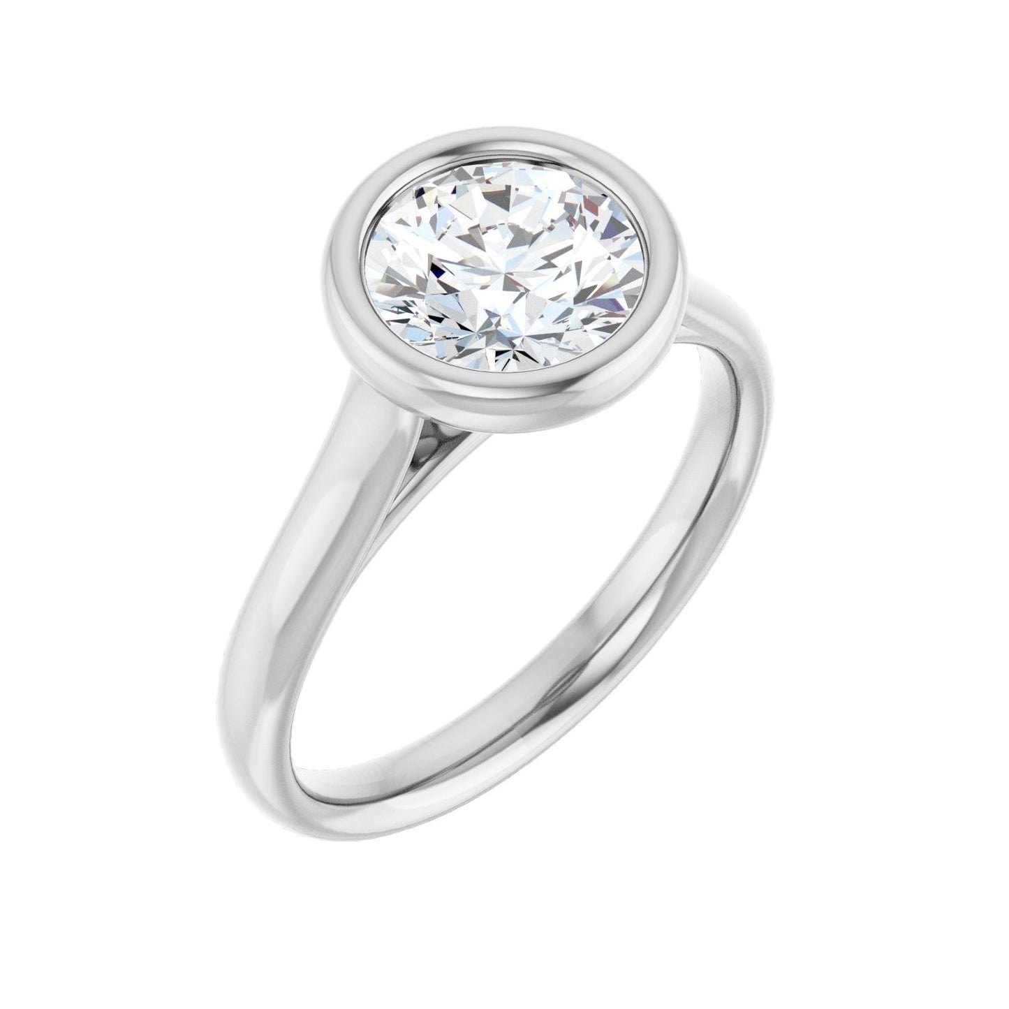 Round Bezel-Set Solitaire Engagement Ring | Metal Type=14K White Gold | Center Stone Size=1.5 CT | Image 1