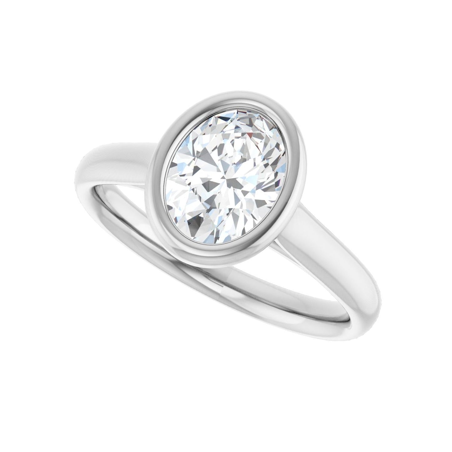 Oval Bezel-Set Solitaire Engagement Ring | Metal Type=14K White Gold | Center Stone Size=1.5 CT | Image 5