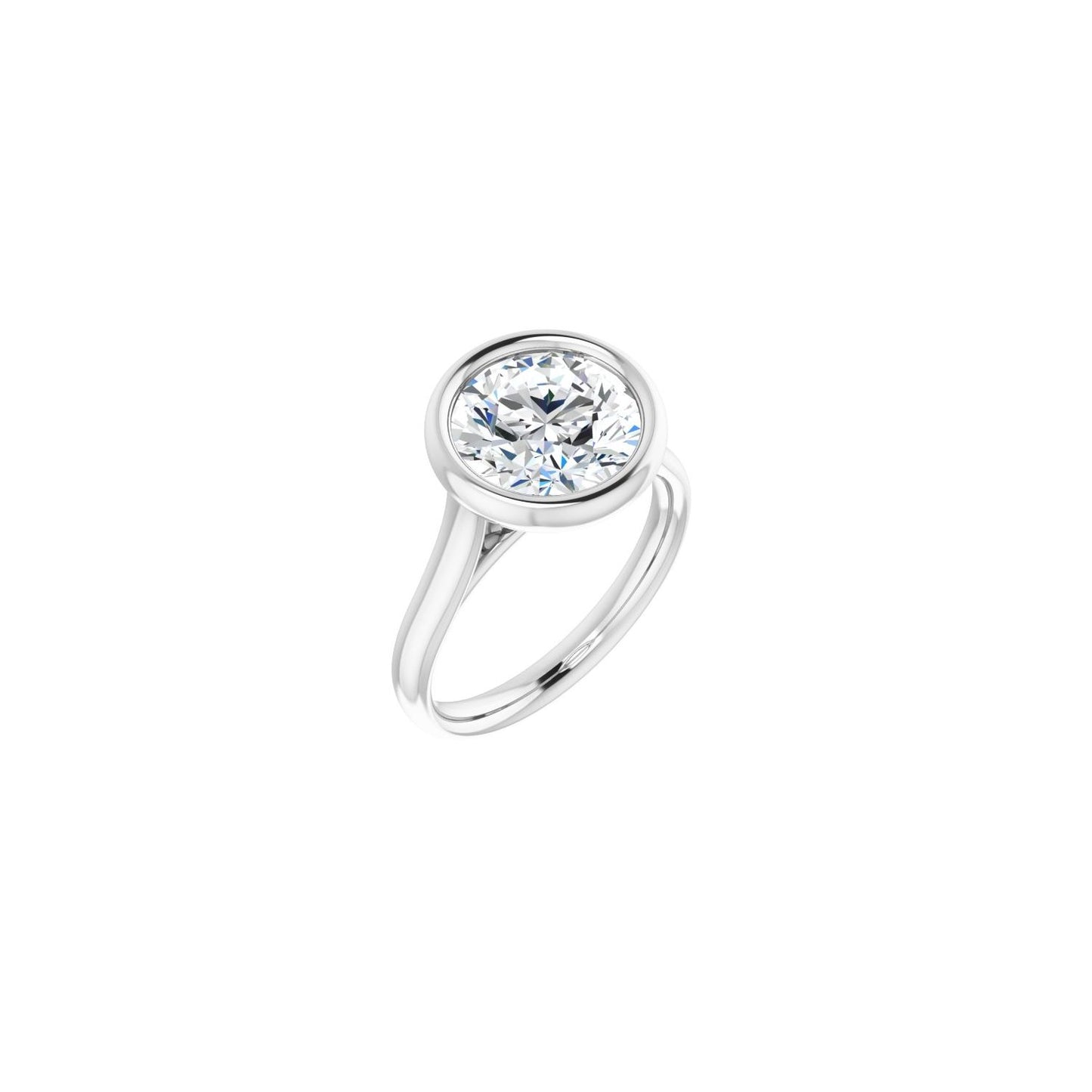 Round Bezel-Set Solitaire Engagement Ring | Metal Type=14K White Gold | Center Stone Size=3 CT | Image 1