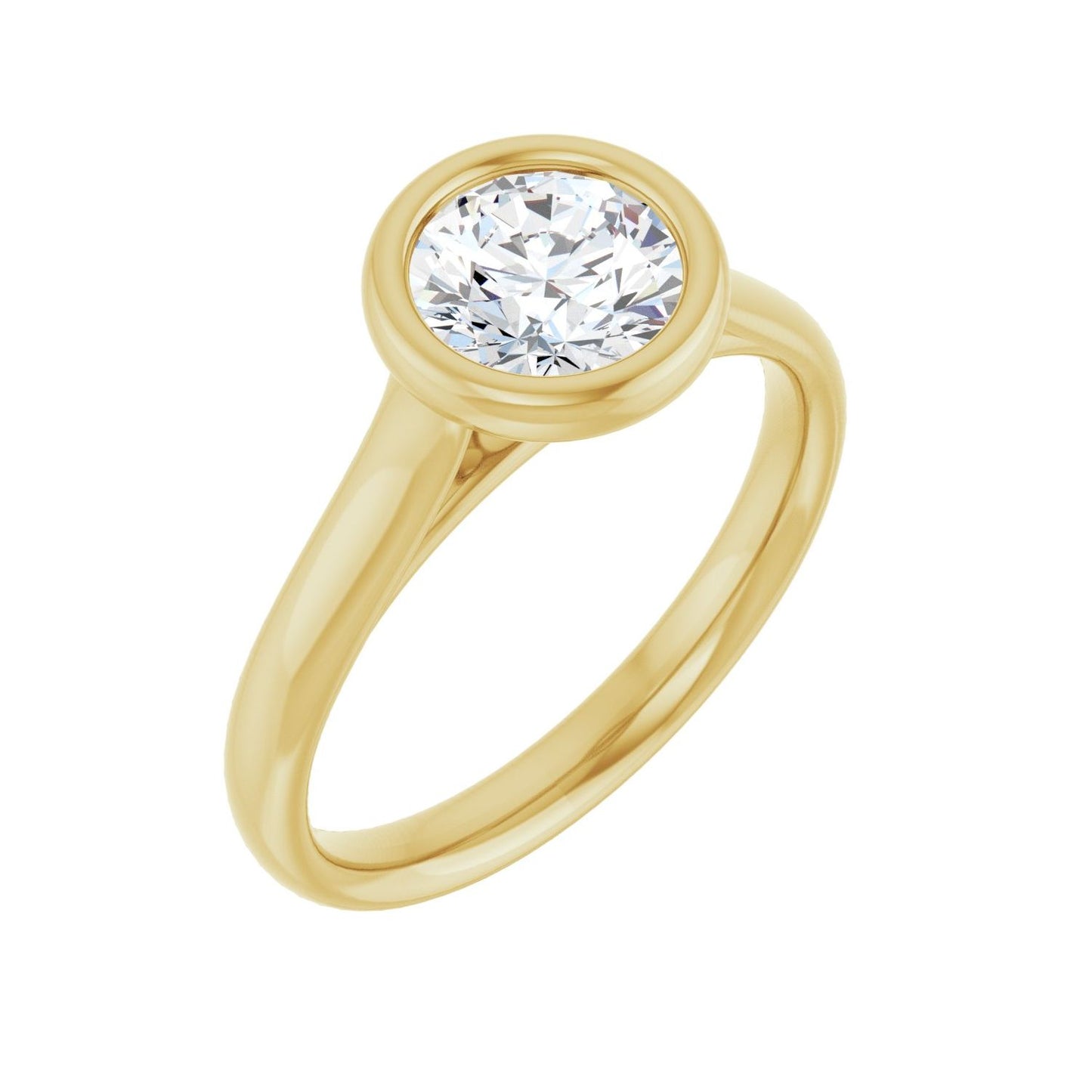 Round Bezel-Set Solitaire Engagement Ring | Metal Type=14K Yellow Gold | Center Stone Size=1 CT | Image 1