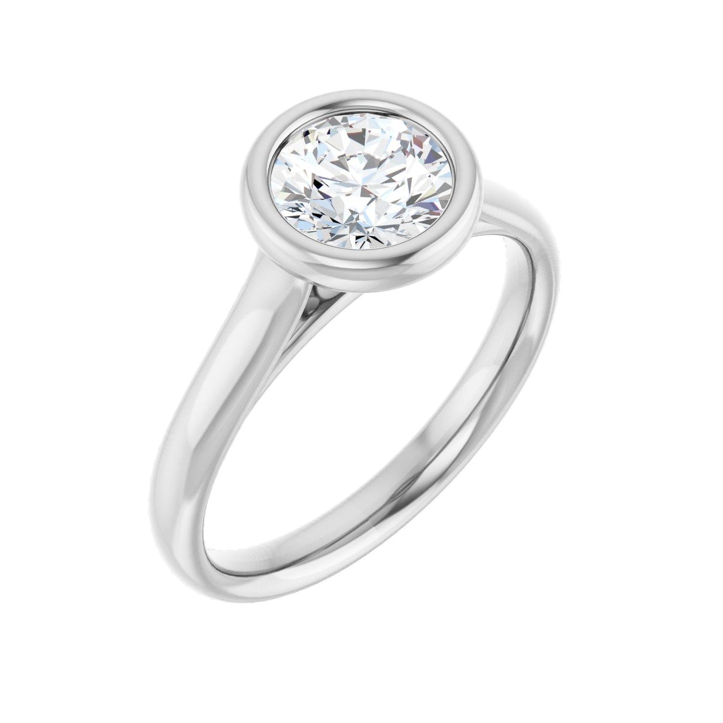 Round Bezel-Set Solitaire Engagement Ring | Metal Type=14K White Gold | Center Stone Size=1 CT | Image 1
