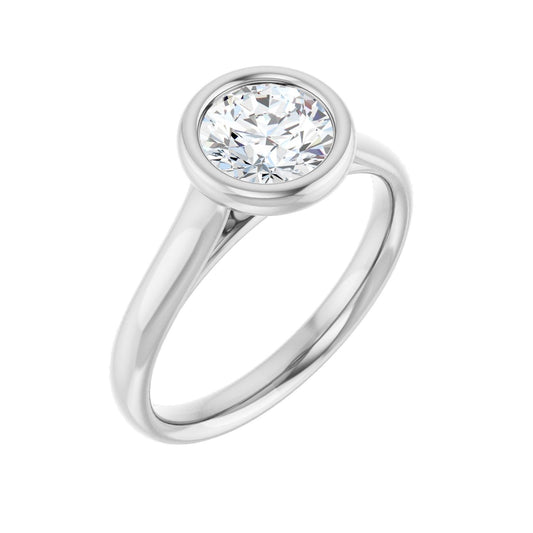 Round Bezel-Set Solitaire Engagement Ring | Metal Type=14K White Gold | Center Stone Size=1 CT | Image 1