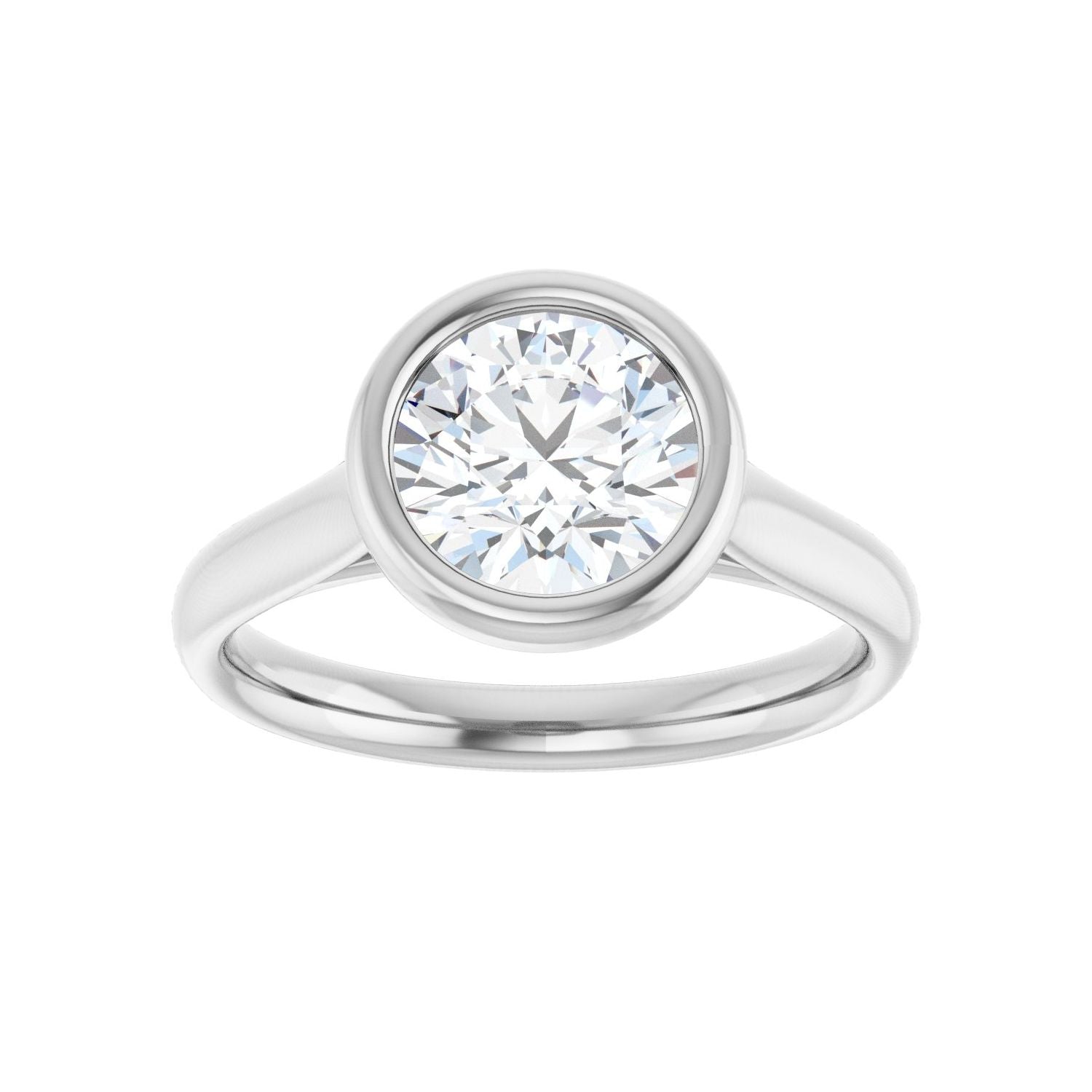 Round Bezel-Set Solitaire Engagement Ring | Metal Type=14K White Gold | Center Stone Size=1.5 CT | Image 3