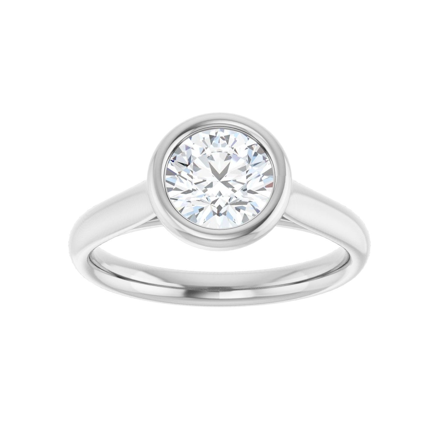 Round Bezel-Set Solitaire Engagement Ring | Metal Type=14K White Gold | Center Stone Size=1 CT | Image 3