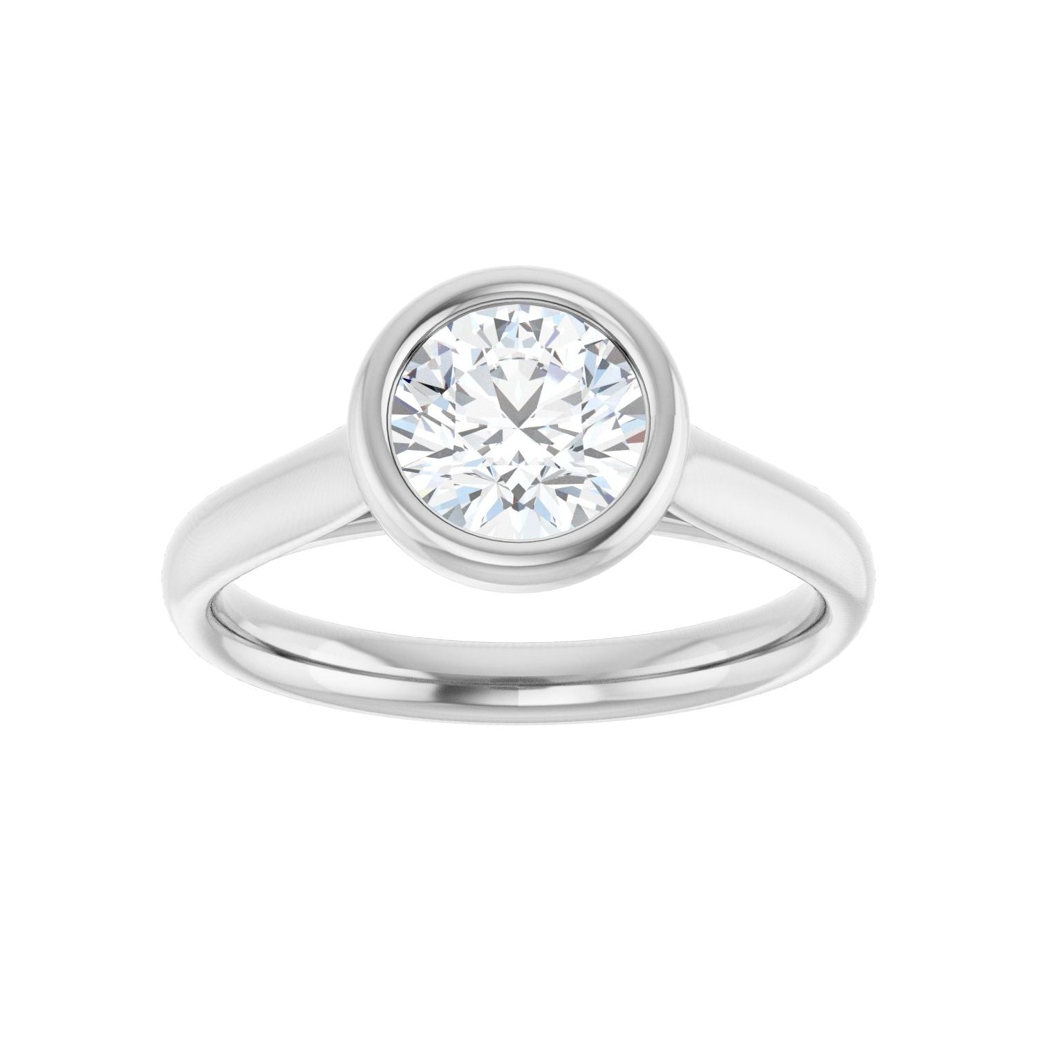 Round Bezel-Set Solitaire Engagement Ring | Metal Type=14K White Gold | Center Stone Size=1 CT | Image 3