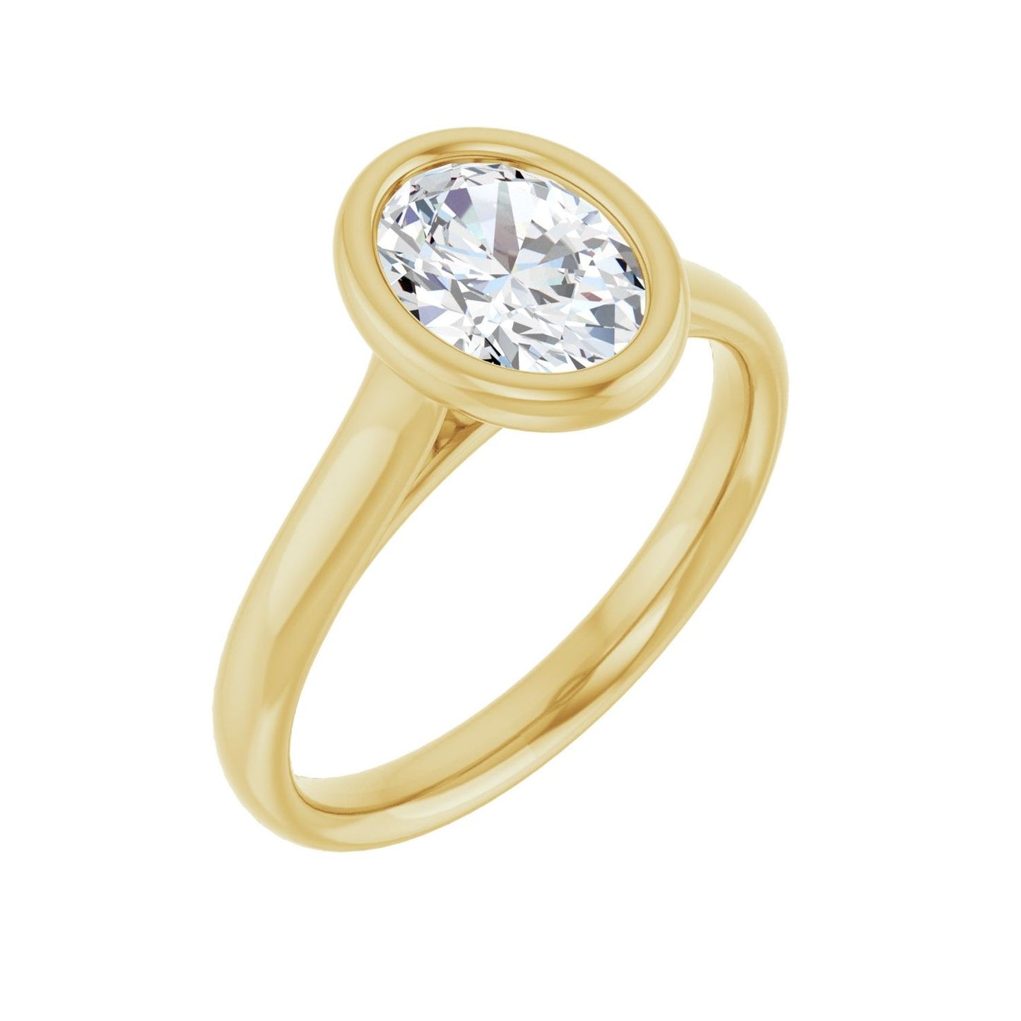 Oval Bezel-Set Solitaire Engagement Ring | Metal Type=14K Yellow Gold | Center Stone Size=1.5 CT | Image 1