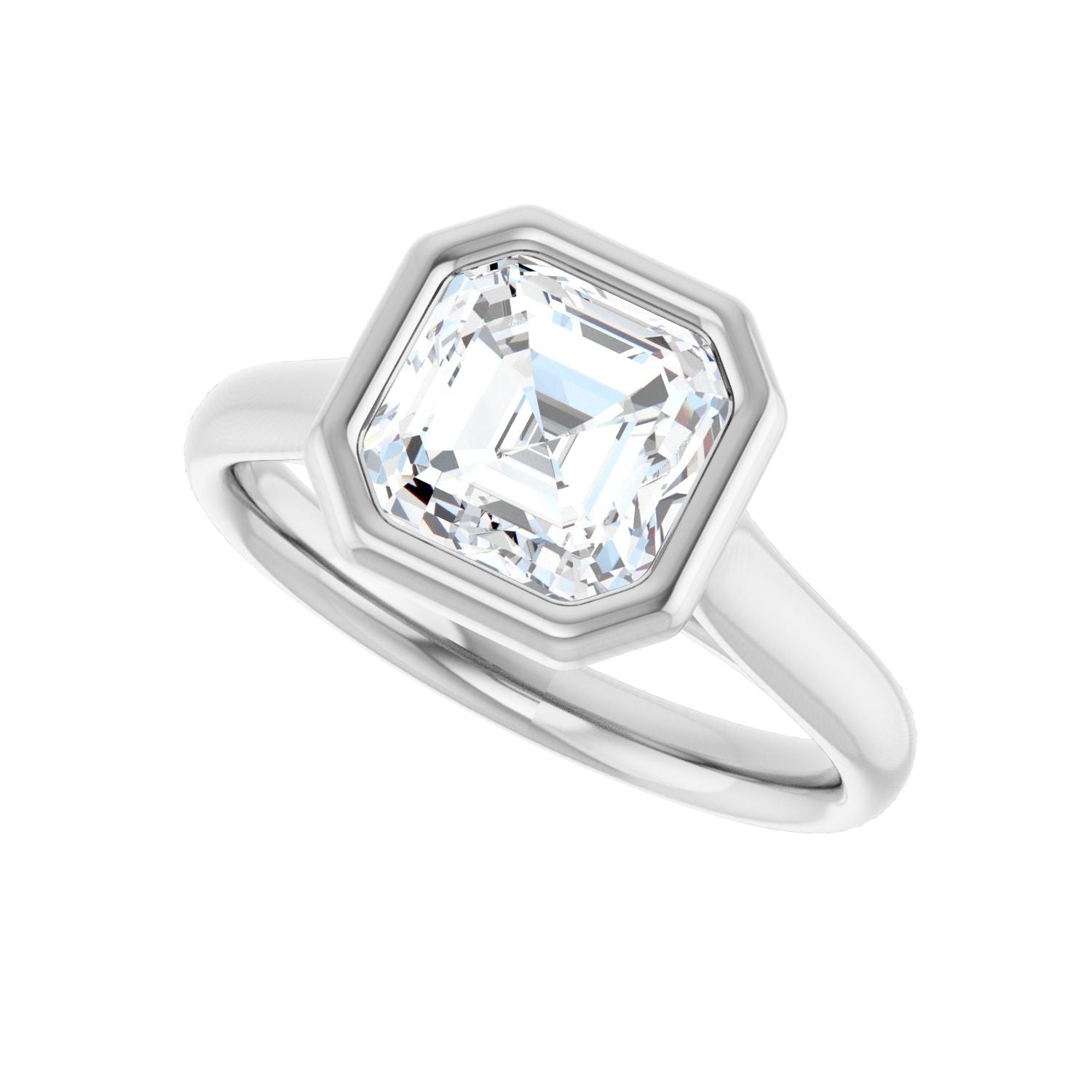 Asscher Bezel-Set Solitaire Engagement Ring | Metal Type=14K White Gold | Center Stone Size=2 CT | Image 5
