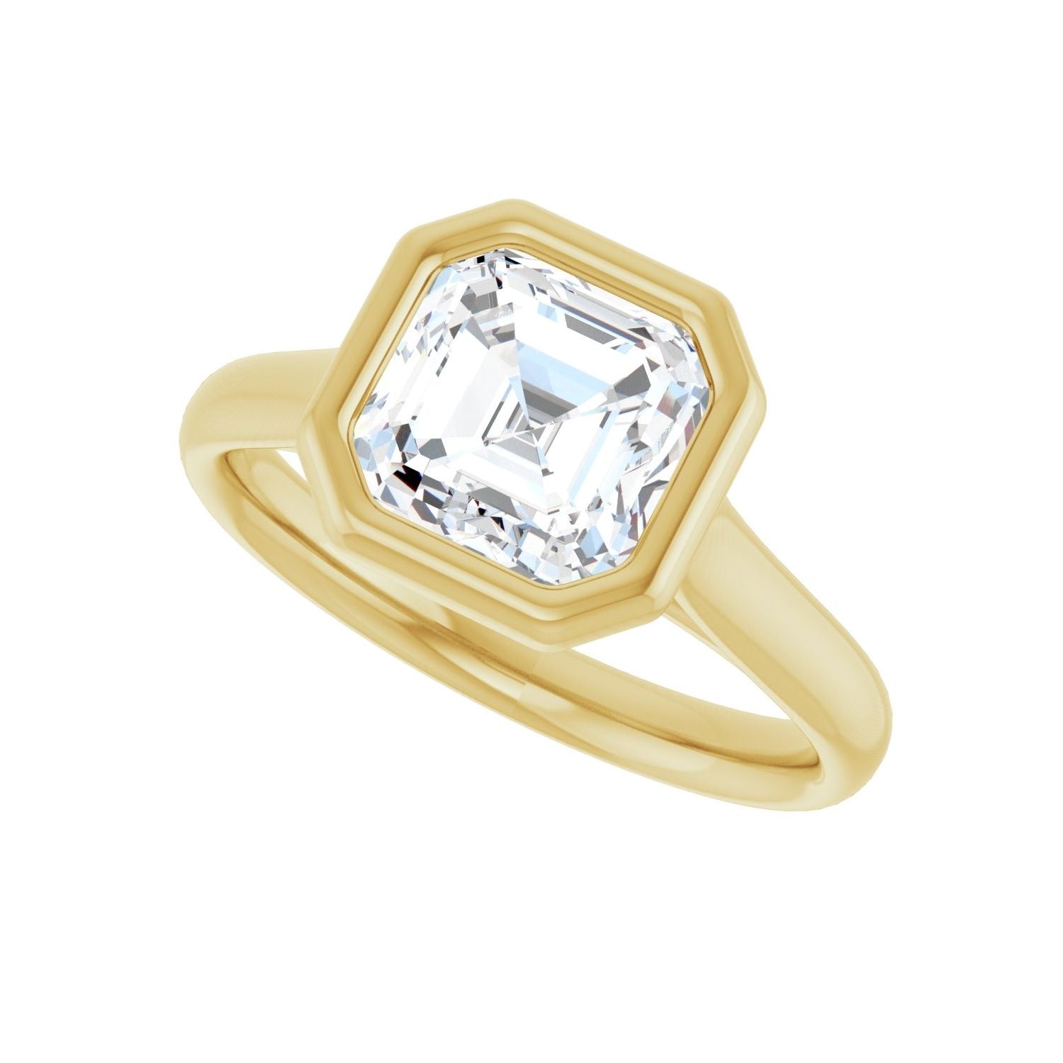 Asscher Bezel-Set Solitaire Engagement Ring | Metal Type=14K Yellow Gold | Center Stone Size=2 CT | Image 5