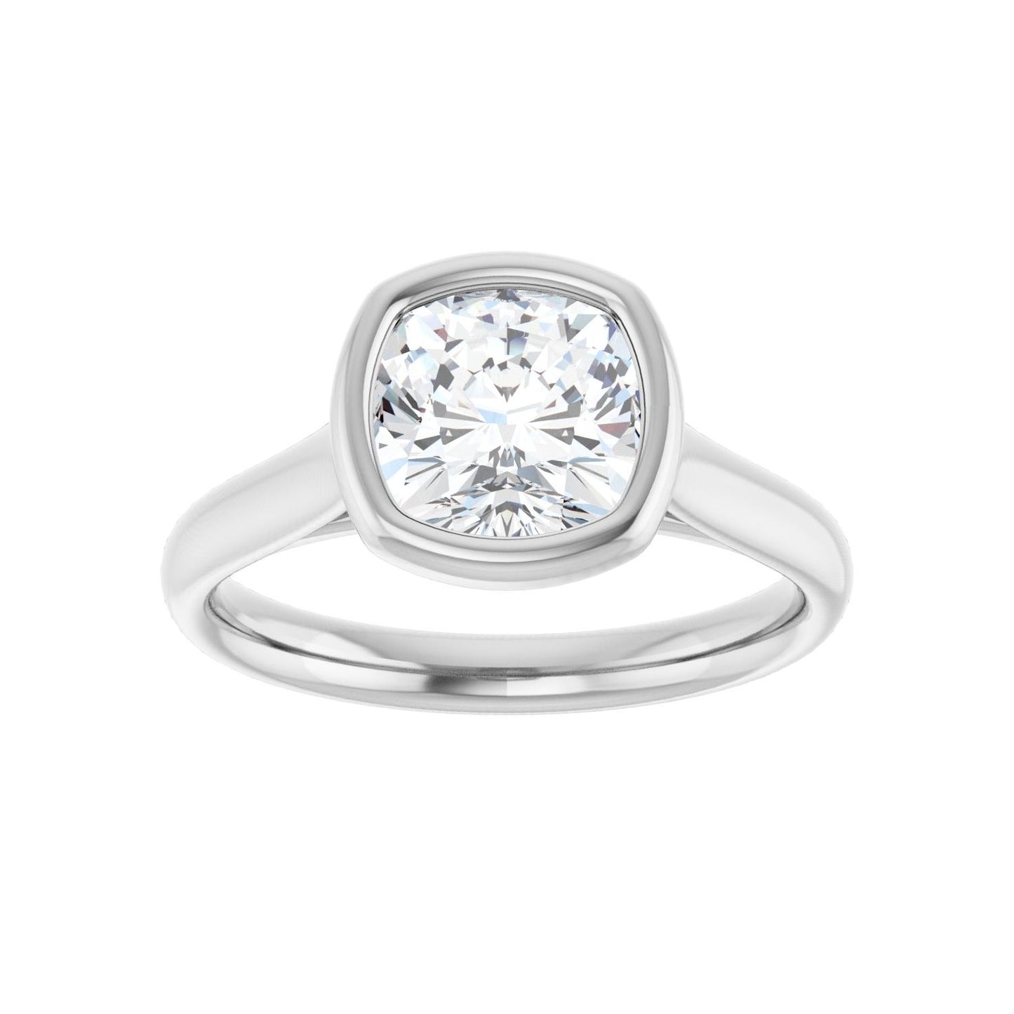 Cushion Bezel-Set Solitaire Engagement Ring | Metal Type=14K White Gold | Center Stone Size=2 CT | Image 3