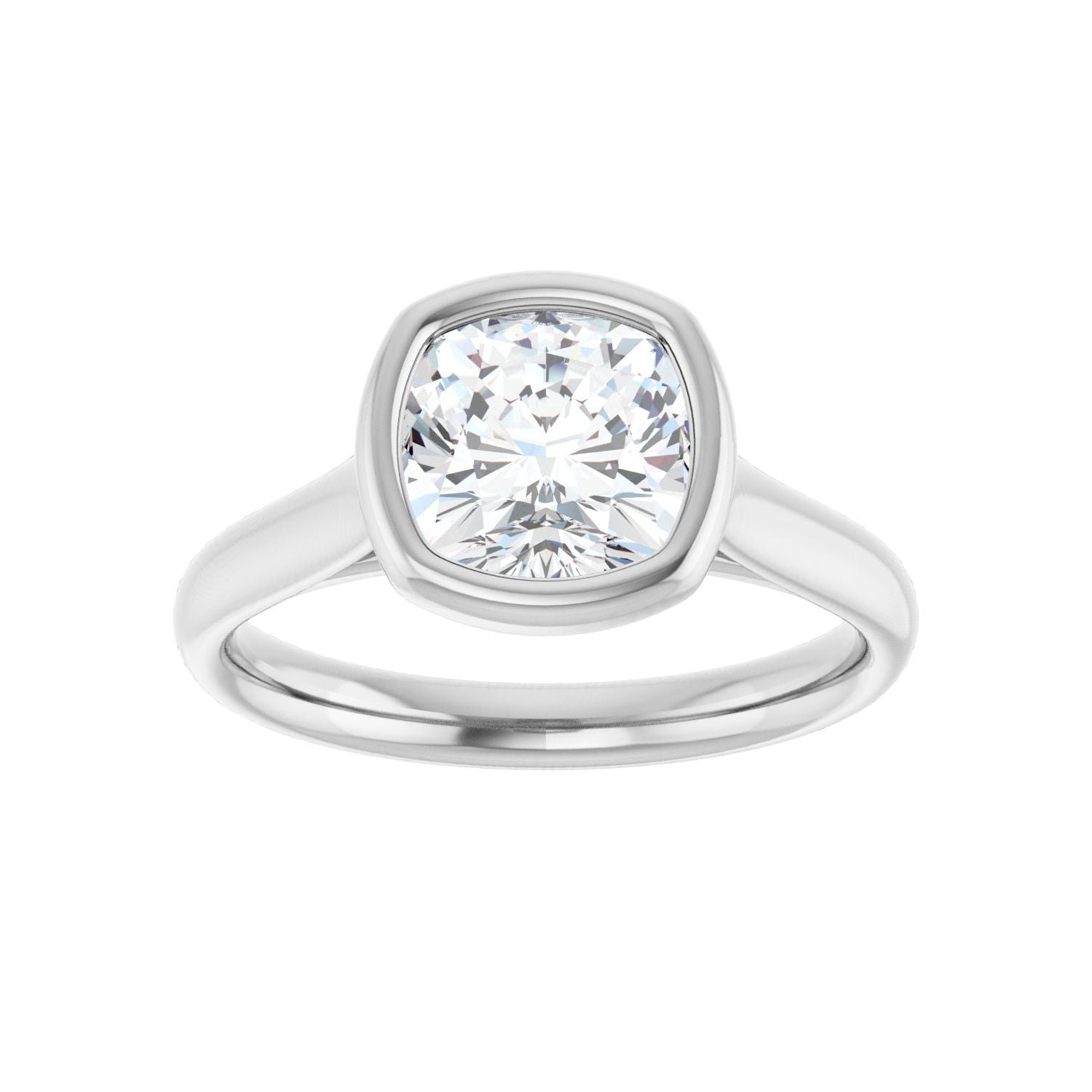 Cushion Bezel-Set Solitaire Engagement Ring | Metal Type=14K White Gold | Center Stone Size=2 CT | Image 3