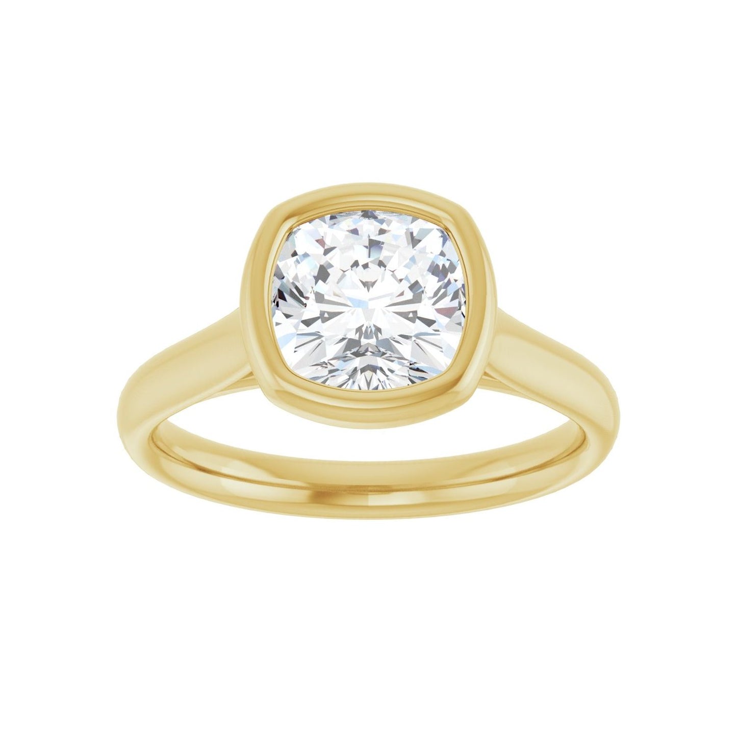 Cushion Bezel-Set Solitaire Engagement Ring | Metal Type=14K Yellow Gold | Center Stone Size=2 CT | Image 3