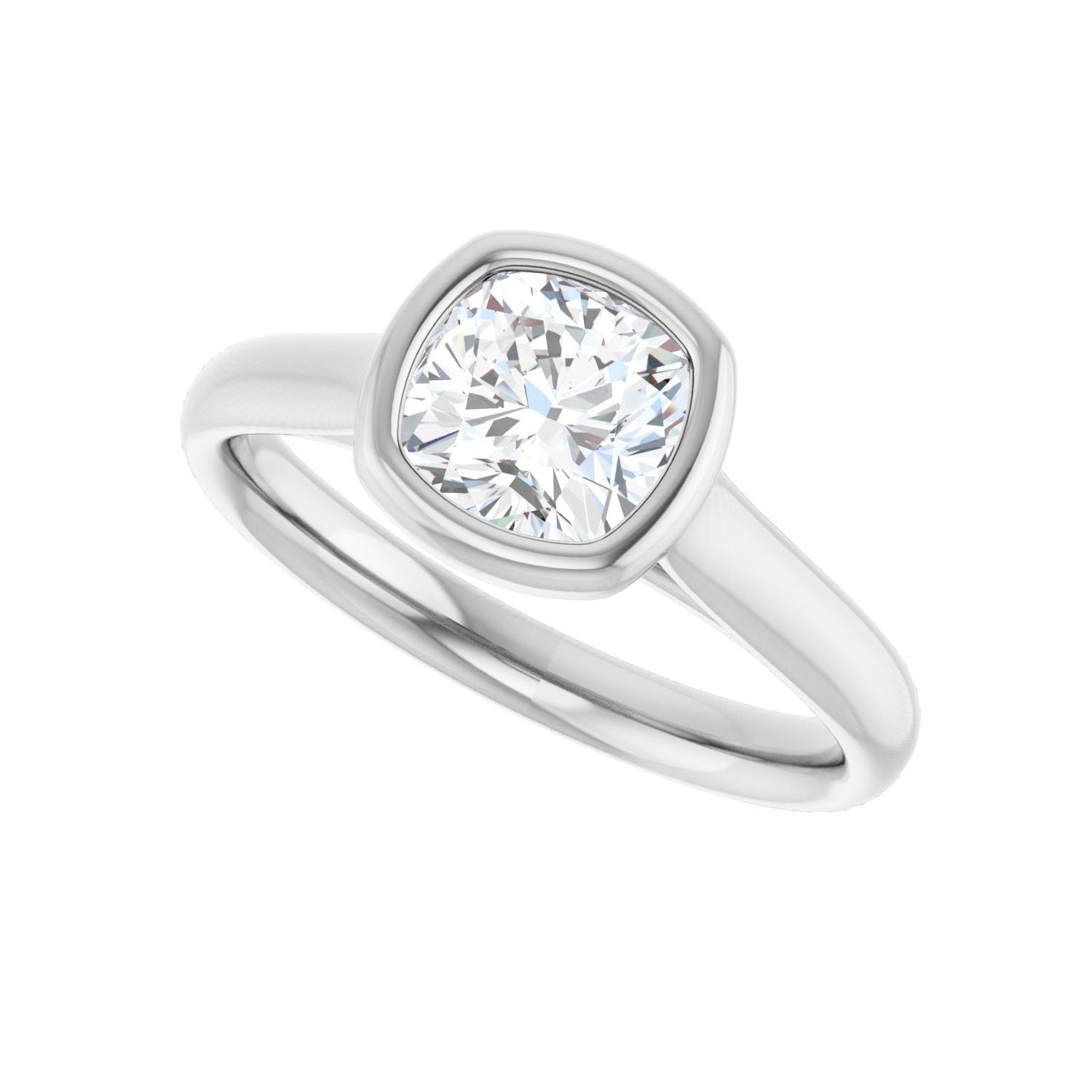Cushion Bezel-Set Solitaire Engagement Ring | Metal Type=14K White Gold | Center Stone Size=1 CT | Image 5