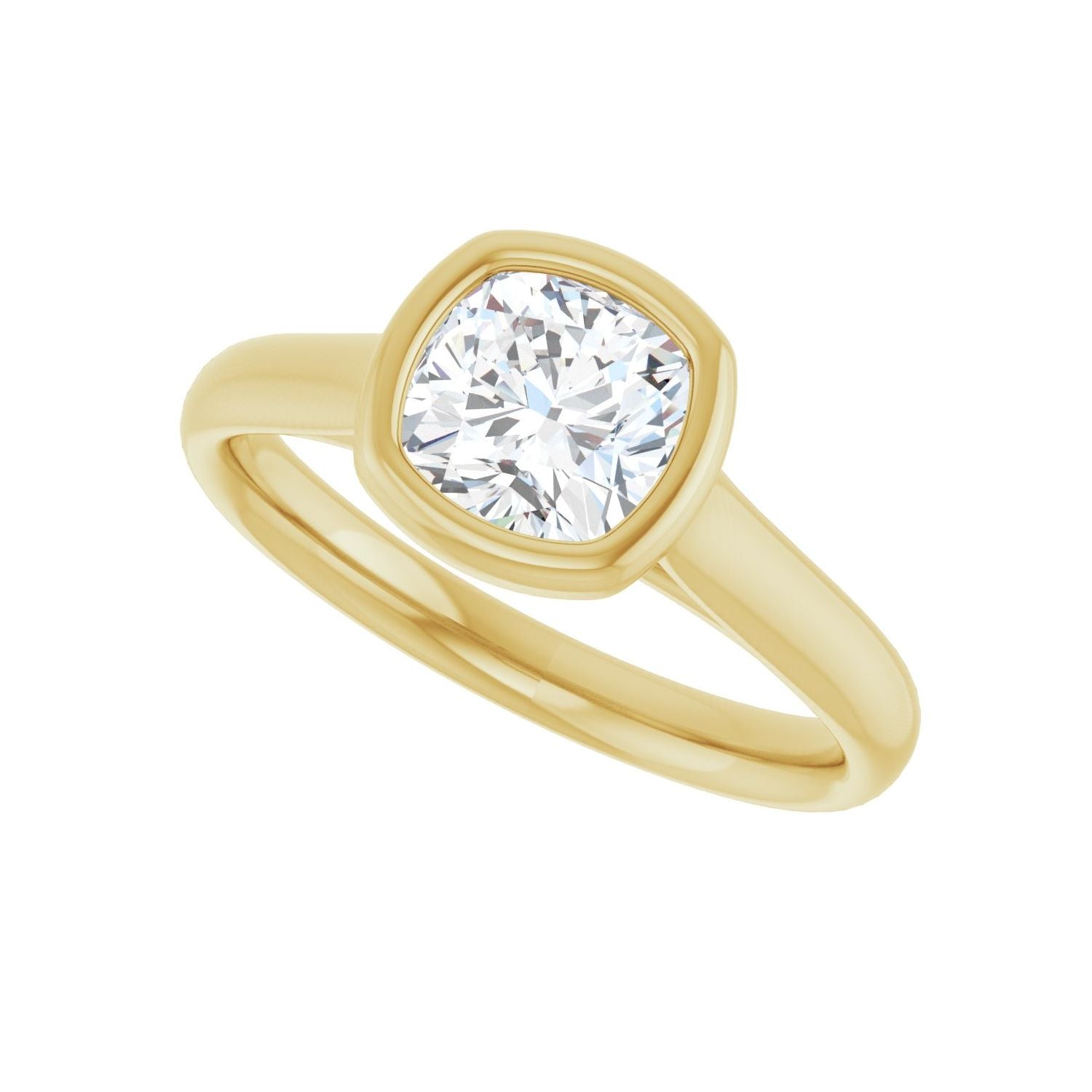 Cushion Bezel-Set Solitaire Engagement Ring | Metal Type=14K Yellow Gold | Center Stone Size=1 CT | Image 5